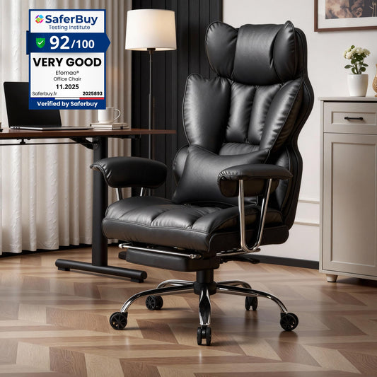 Efomao Big and Tall Office Chair 400lbs, Executive PU Leather Desk Chair with Footrest & Lumbar Support, Heavy Duty Computer Seating for Home, Black