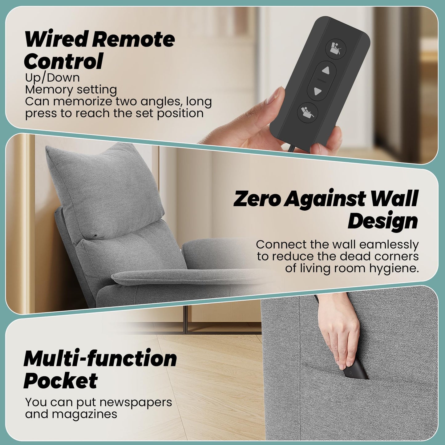 GarveeHome Elertric Recliner Chair with Massage and Heat, Adjustable Single Recliners Sofa with Remote Control Home Theater Seating &Armchair for Living Room/Office (Fabric, Grey)