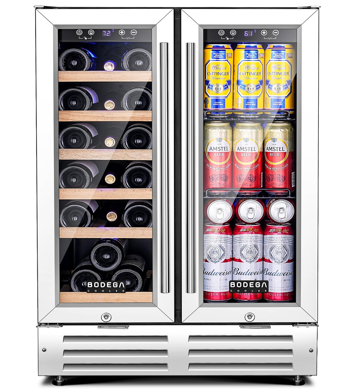 BODEGACOOLER Wine and Beverage Refrigerator, 24 Inch Under Counter Commercial Beverage Refrigerator, Large Capacity Back Bar Cooler With 2 Glass Doors,LED Lighting for Beer,Soda,Wine,4.1 Cu.Ft.,Black.