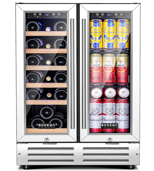 BODEGACOOLER Wine and Beverage Refrigerator, 24 Inch Under Counter Commercial Beverage Refrigerator, Large Capacity Back Bar Cooler With 2 Glass Doors,LED Lighting for Beer,Soda,Wine,4.1 Cu.Ft.,Black.