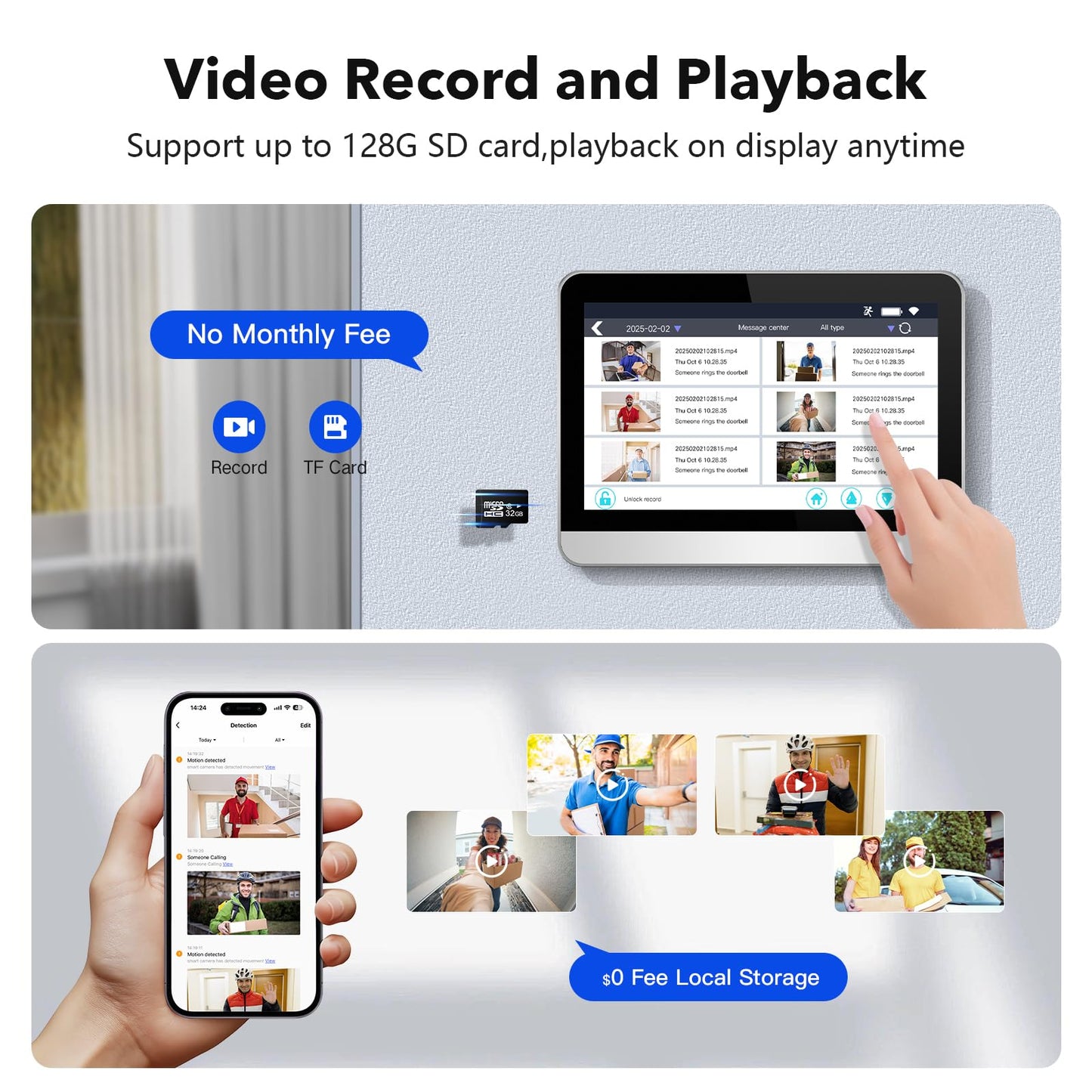 Wireless Doorbell Camera with 7" Touchscreen Monitor, 1080P Video Door Phone Intercom System WiFi, PIR Motion Detection, Local Storage, No Monthly Fee, 2-Way Audio, Night Vision, Tuya App Control