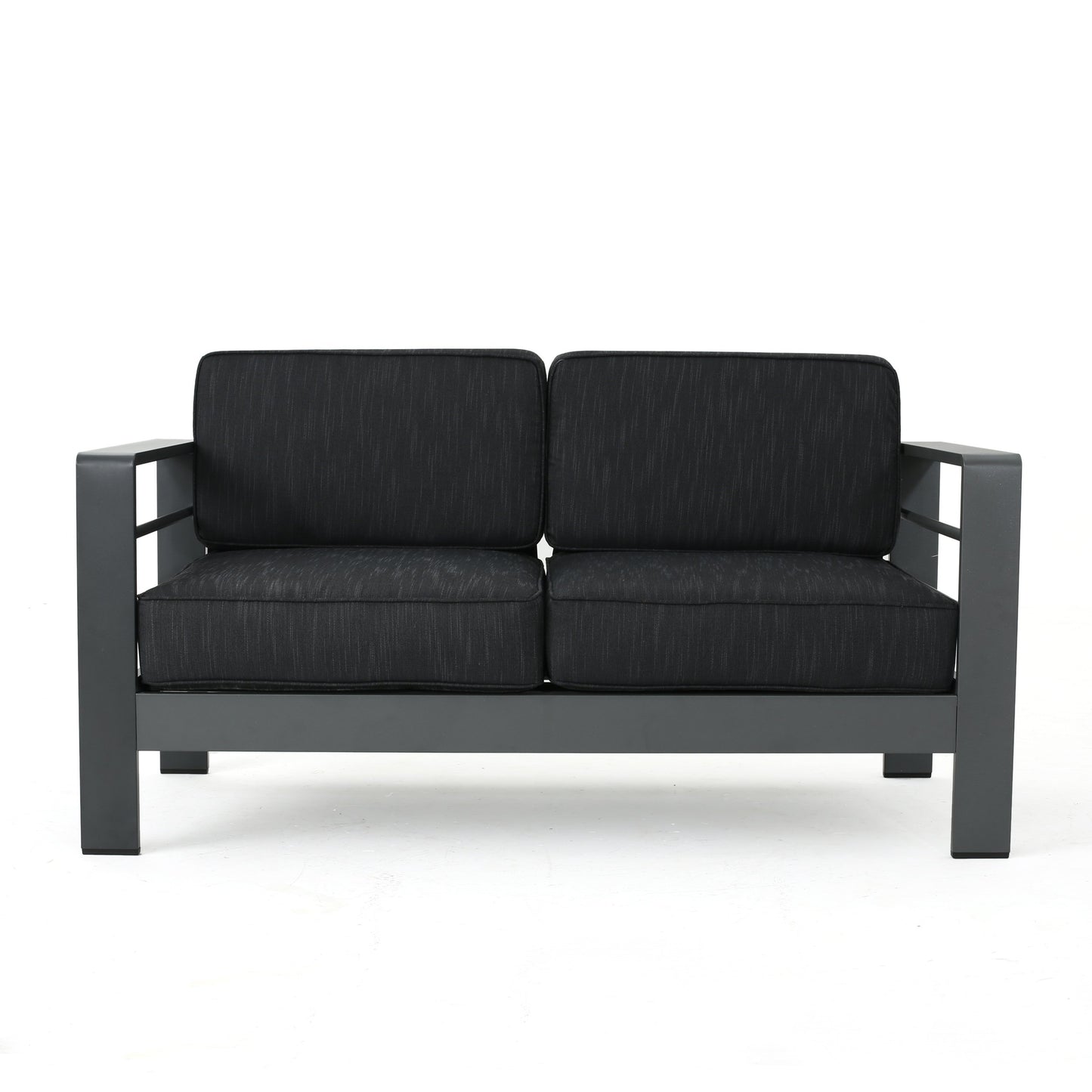 Christopher Knight Home Cape Coral Outdoor Aluminum 5 Piece Conversation Set with Water Resistant Cushions Grey Rectangular Fire Table, 56.75 "W x 27.5 "D x 24.6 "H, Gray + Dark Gray