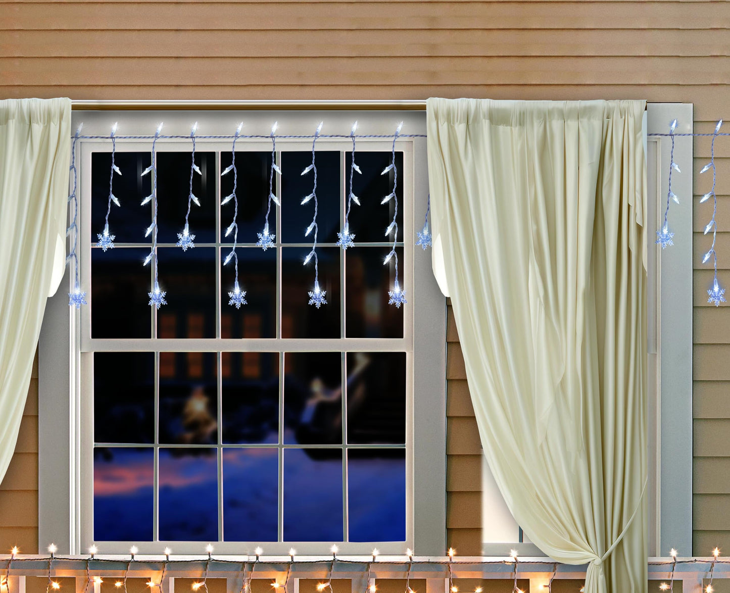 Tupkee LED Twinkle Icicle Lights - 50 Cool White Bulbs - 3 Feet - Model HWLOA - Indoor/Outdoor Snowflakes