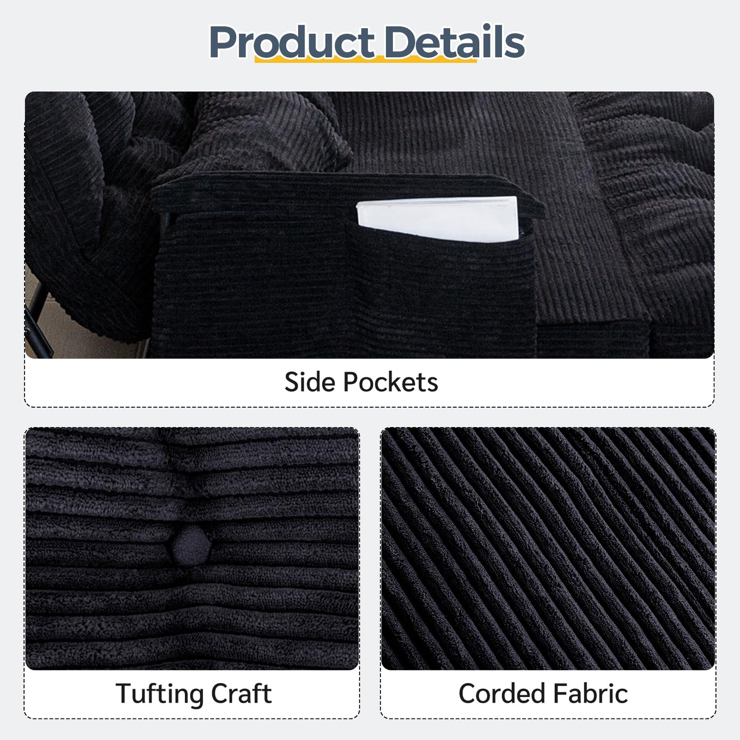 MAXYOYO Adjustable Floor Sofa Couch with 2 Pillows, Multi-Functional Bean Bag Bed, 5-Position Foldable Lazy Sofa Bed with Armrest, Versatile Floor Seating for Reading, Black, Double