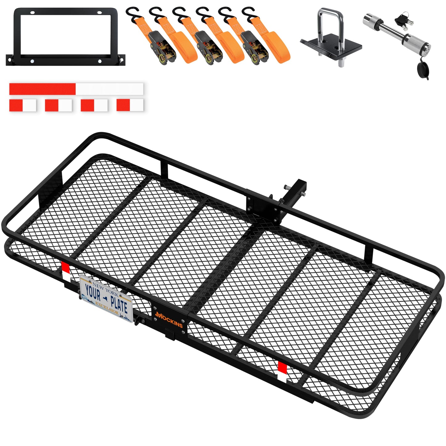 Mockins Folding Luggage Rack for SUV Car Truck ATV & More | 500 lb. Capacity XXL Steel Trailer Hitch Cargo Carrier 70"x30"x6" with Cargo Hitch Carrier Rack Accessories