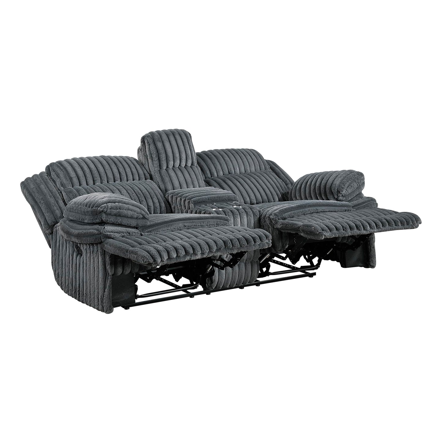Lexicon Manual Double Reclining Loveseat with Center Console, Corduroy Manual Wall Hugger Recliner Couch, Pillow Top Arms, Cup Holders, Hidden Storage, Cozy Loveseat for Living Room, Dark Gray