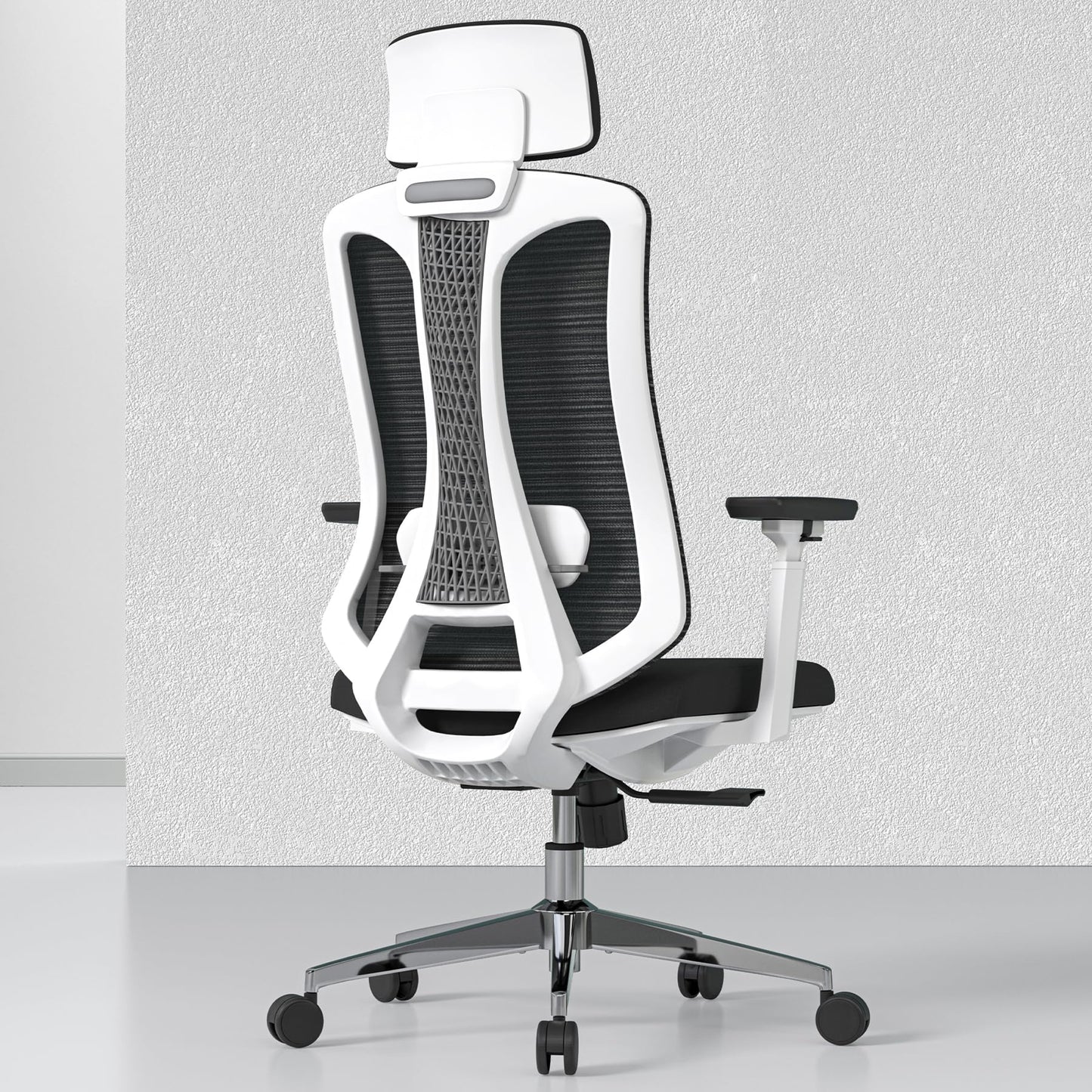 Logicfox Ergonomic Mesh Office Chair, Computer Desk Chair with 3D Armrests, Adjustable Lumbar Cushion and Adjustable Headrest, White High Back Home Office Chair with Tilt Function, Computer Chair