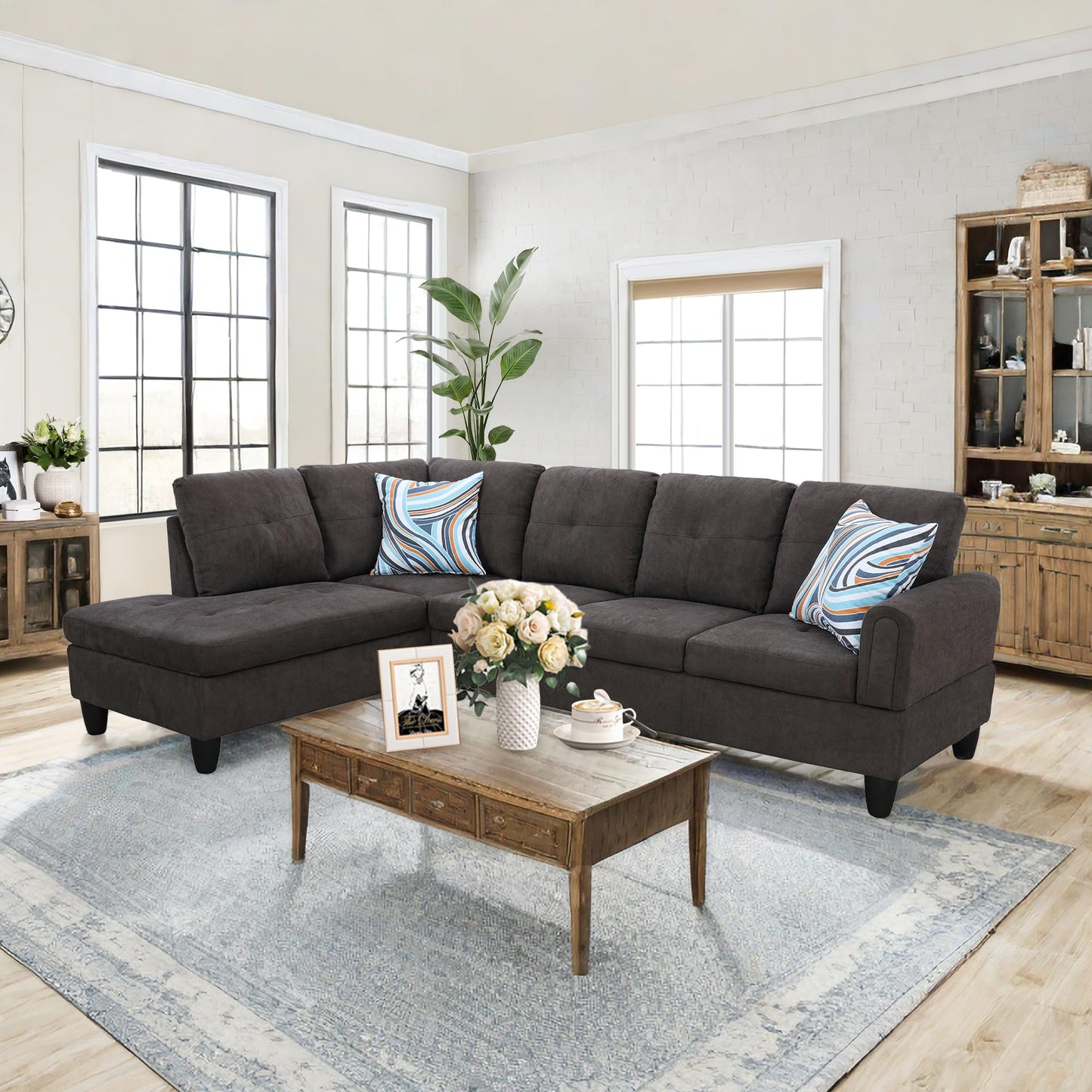 NicBex 97" L Shaped Couch Sectional Couches for Living Room, 2-Piece Modular Sofa with Movable Chaise & Deep Seat for Apartment, Bedroom, Office, Dark Brown