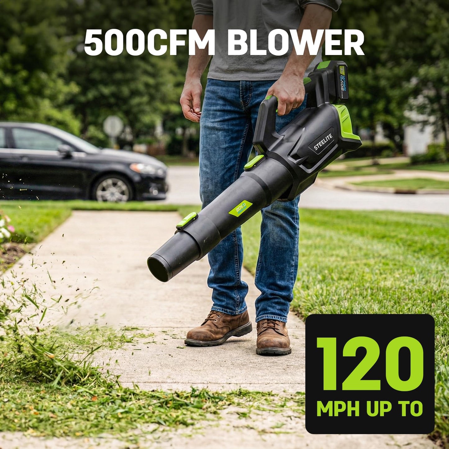 STEELITE 3-in-1 Cordless Lawn Mower, String Trimmer/Edger and Leaf Blower Combo, 20V Yard Tool Kit with 2 x 4.0Ah Batteries & 2 Chargers, 13 Inch Brushless Battery Powered Lawn Mower for Small Yards