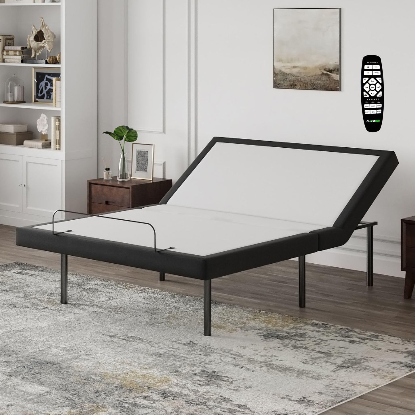 GhostBed Adjustable Bed Frame Power Base with 11" Ultimate Memory Foam Mattress Bundle - Electric Bed Base with Lumbar Support - Zero Gravity and Massage Settings - Queen