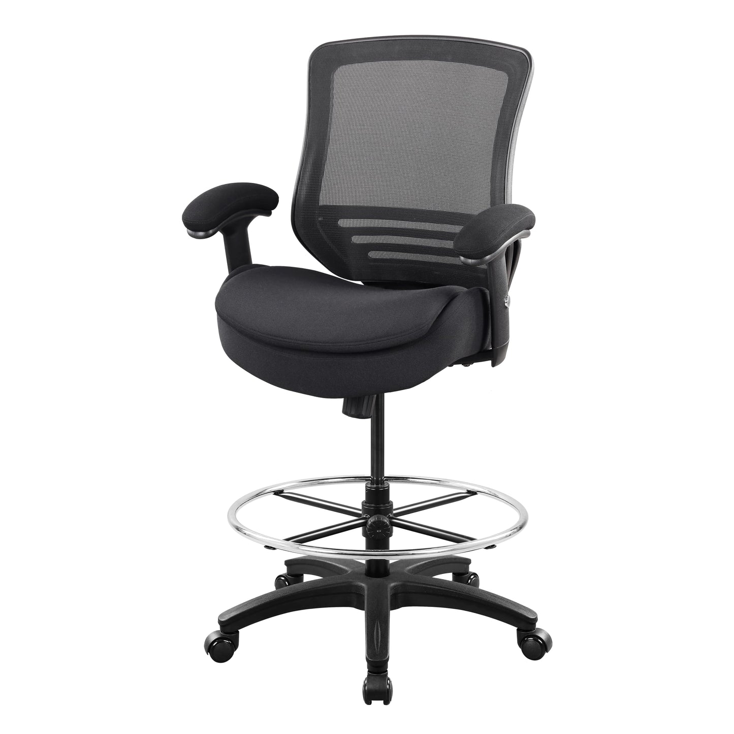 WITTLONG 400lbs Office Drafting Chair Wide Dual Seat Cushion for High Standing Desk with Lumbar Support and Enlarged Adjustable Footrest-Black