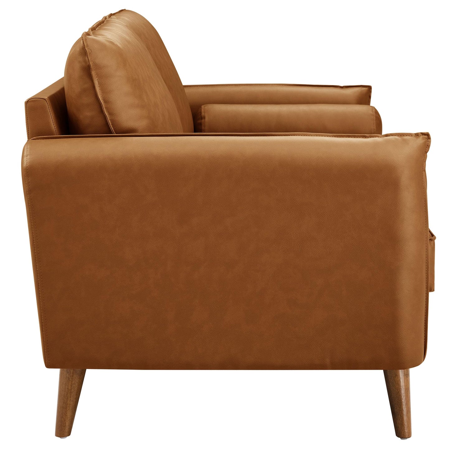 Modway Revive 72 Inch Faux Leather Sofa in Tan – 3 Seater PU Leather Couch with Cozy Wide Seats - Mid-Century Modern Upholstered Sofa for Living Room or Office