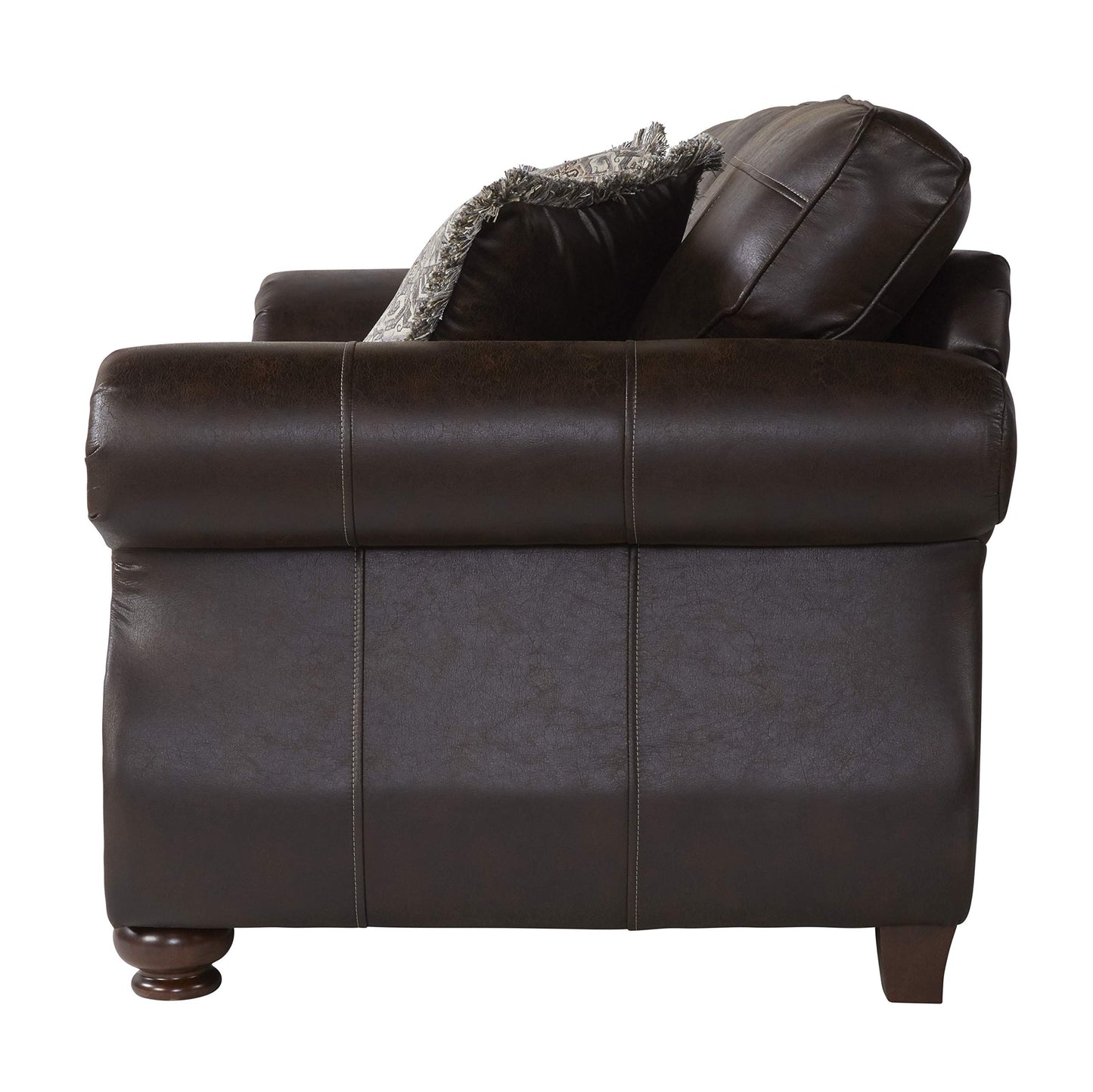 Roundhill Furniture Leinster Fabric Upholstered Nailhead 3-Piece Livingroom Set, Sofa, Loveseat, and Chair Set, Espresso
