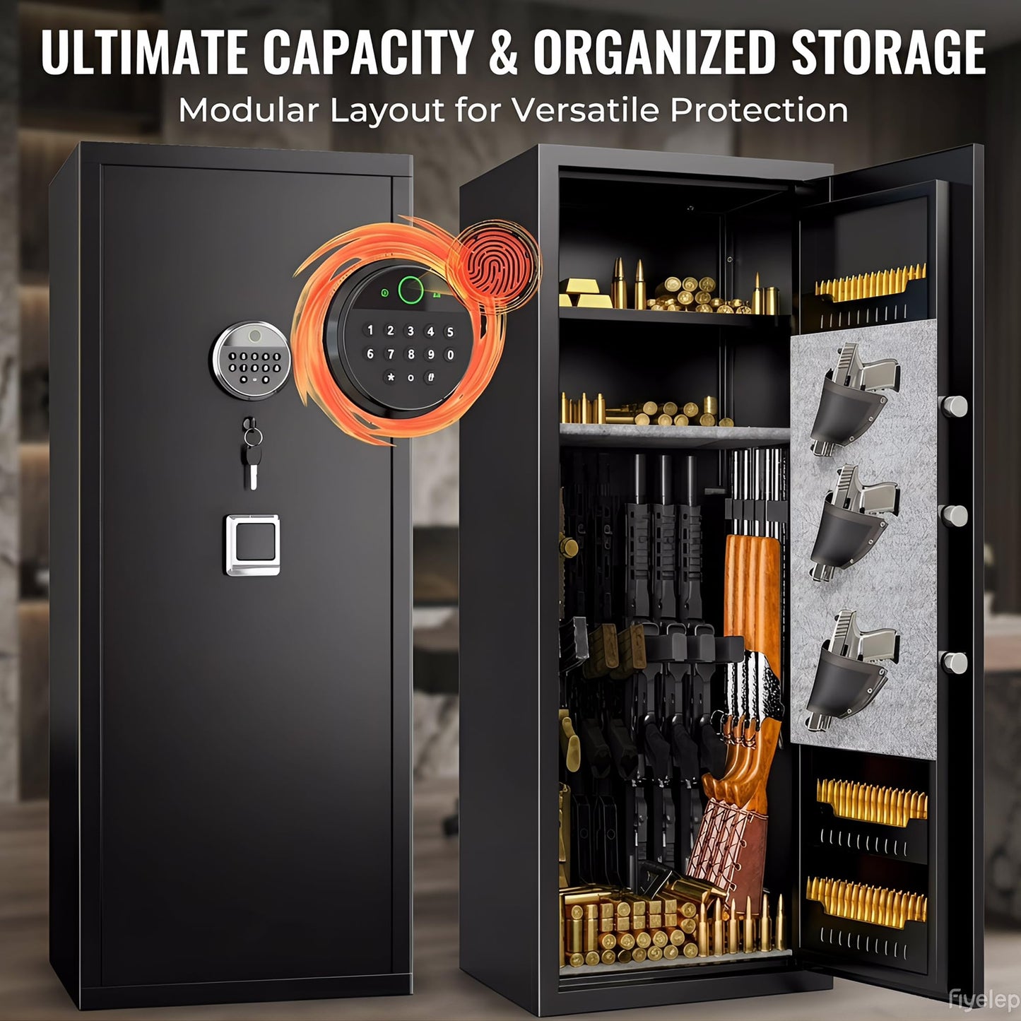 Gun Safe,Rifle Safe With Biometric Gun Safe,Heat-Resistant Heavy Duty Gun Safes,Large Safe No Assembly Required, Security Safe for Home with Adjustable Shelves,Black (51.97×11.81×11.02 inch)