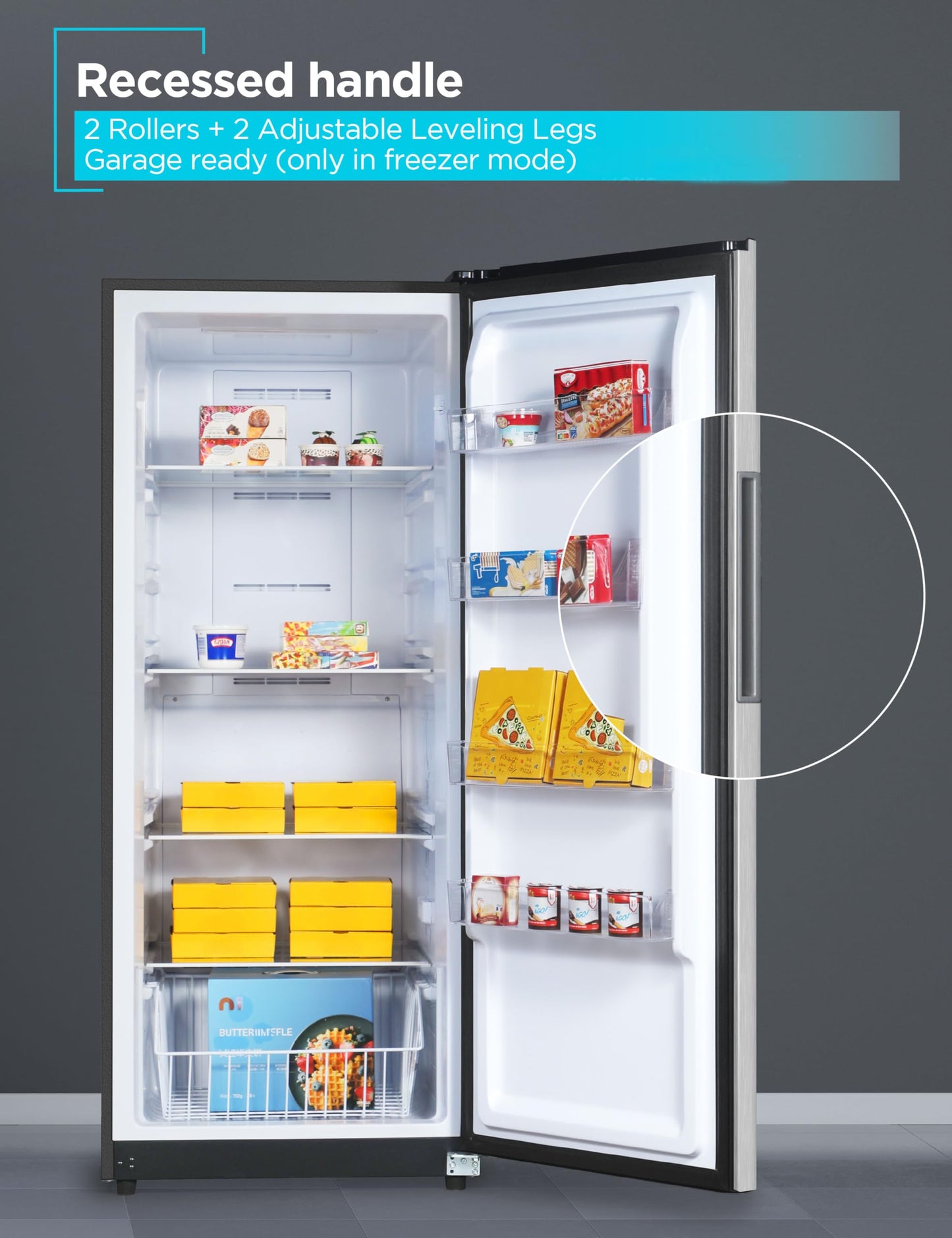BLACK+DECKER 14 Cu. Ft. Convertible Freezer Refrigerator, Upright Freezer with Glass Shelves, ENERGY STAR rated, Frost Free, BUC1400XS, Stainless Look