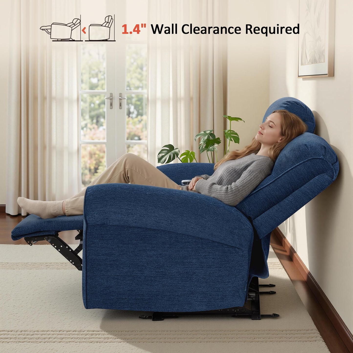 MCombo 78.3" Wall Hugger Power Loveseat Recliner Sofa with Console, Reclining Loveseat with USB Ports, Cup Holders, for Small Spaces Living Room RV, Fabric PR635M2 (Navy Blue)