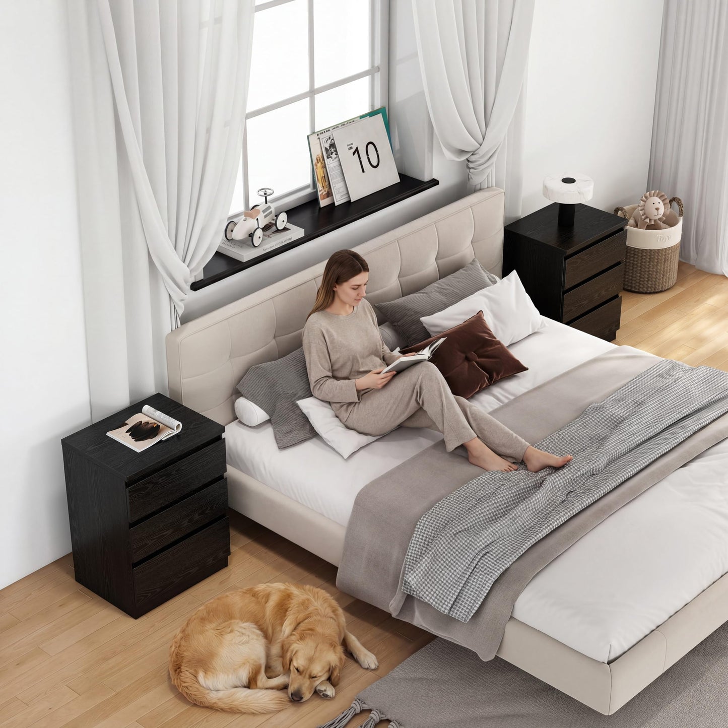 Lyon Sence Nightstand with Drawers, Bedside Table with Drawers, Sofa Side Table Storage Cabinet, Night Stand for Bedroom Living Room (2, 3 Drawers Black)