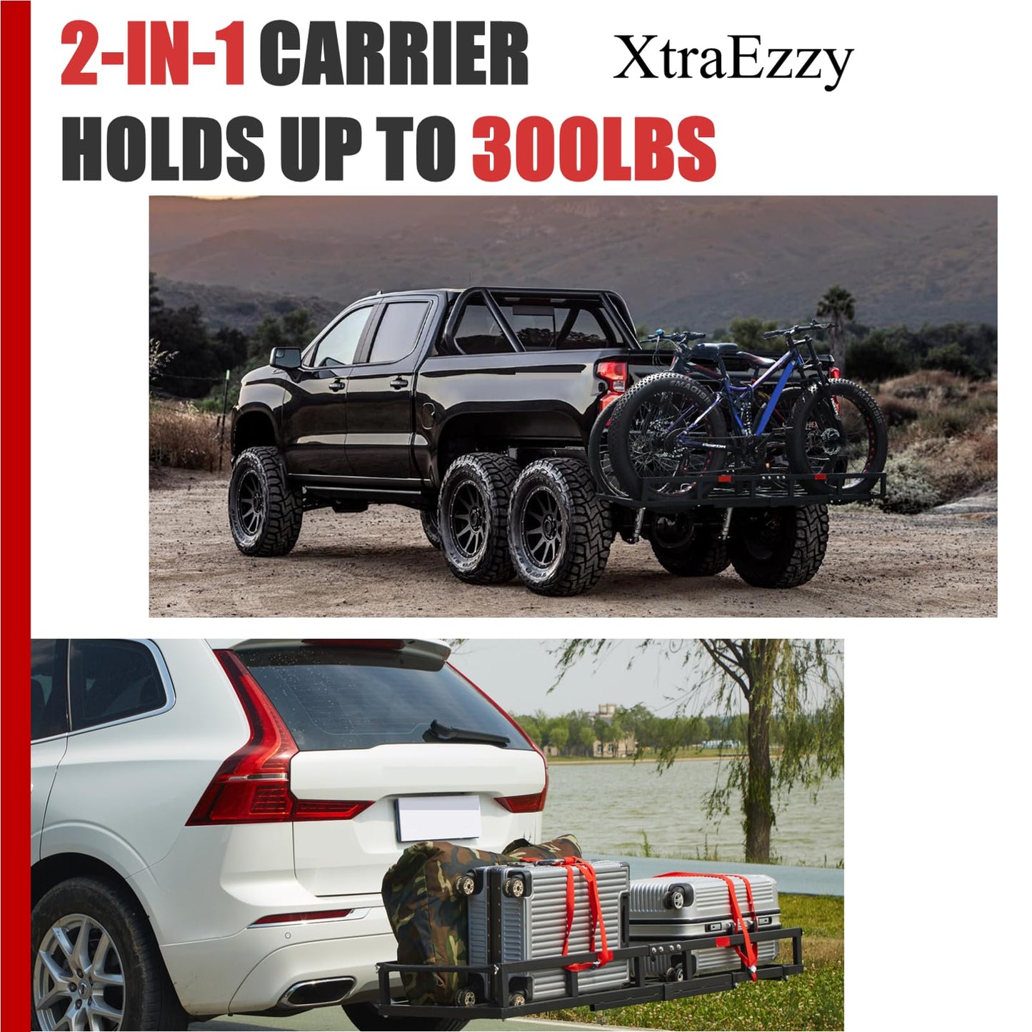 Hitch-Mount Bike Rack for Ebike Heavy-Duty - Fits 2 Electric/Fat-Tire, Fits 2" Receiver for Car SUV Truck RV Minivan
