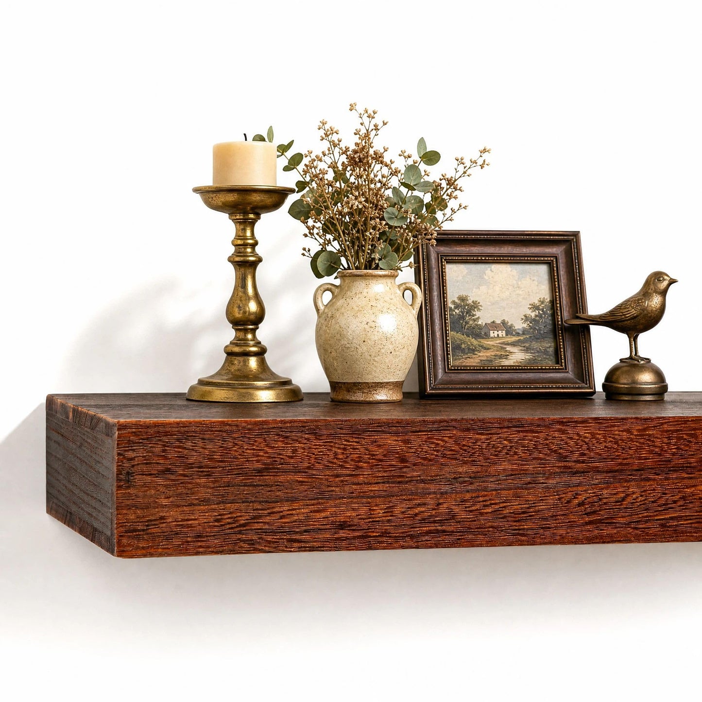 SAUMONIERES Fireplace Mantel Shelves 72 Inch Solid Wood Wall Mounted Long Floating Shelf Hollow, Brown