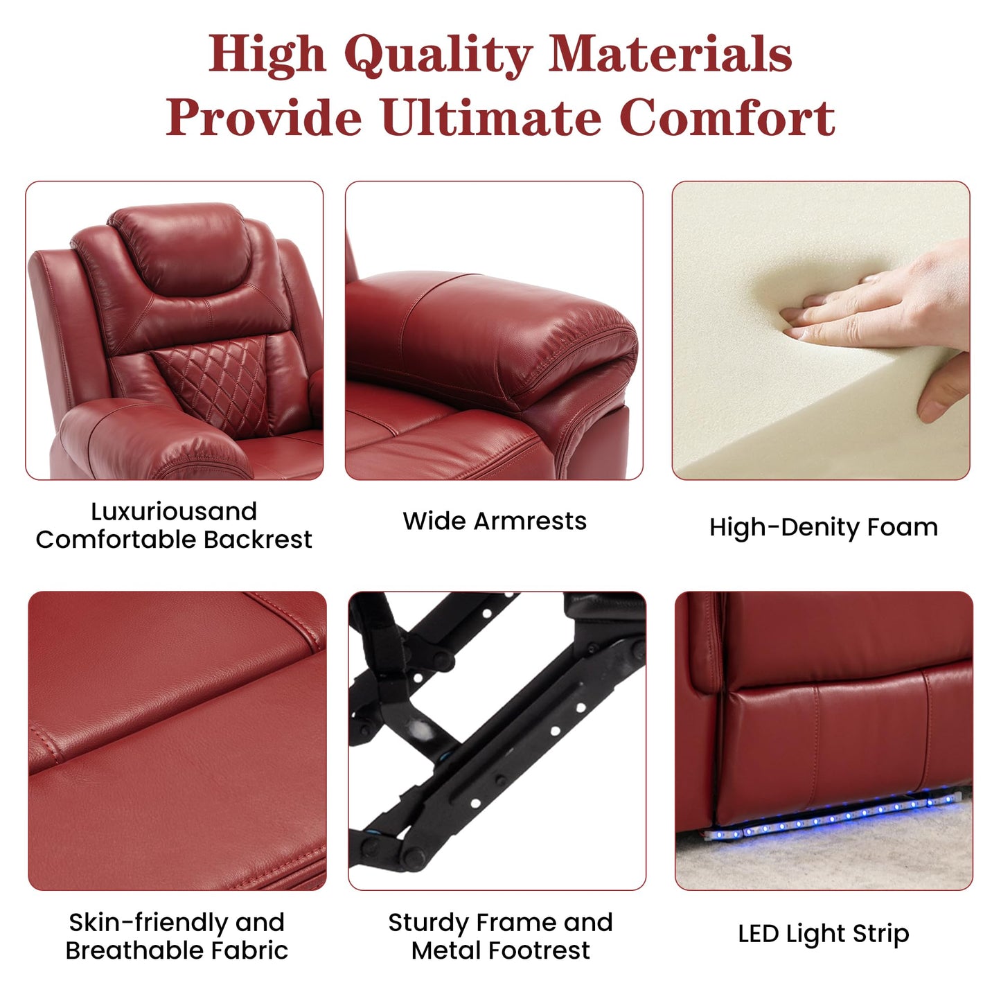 Ball & Cast 73" Home Theater Seating Manual Recliner Loveseat with LED Light Strip,Luxury Leather Couch W/Cup Holder & Hiden Storage,Lazy Adjustable Chair for LivingRoom Movie Night Enjoyment,WindRed