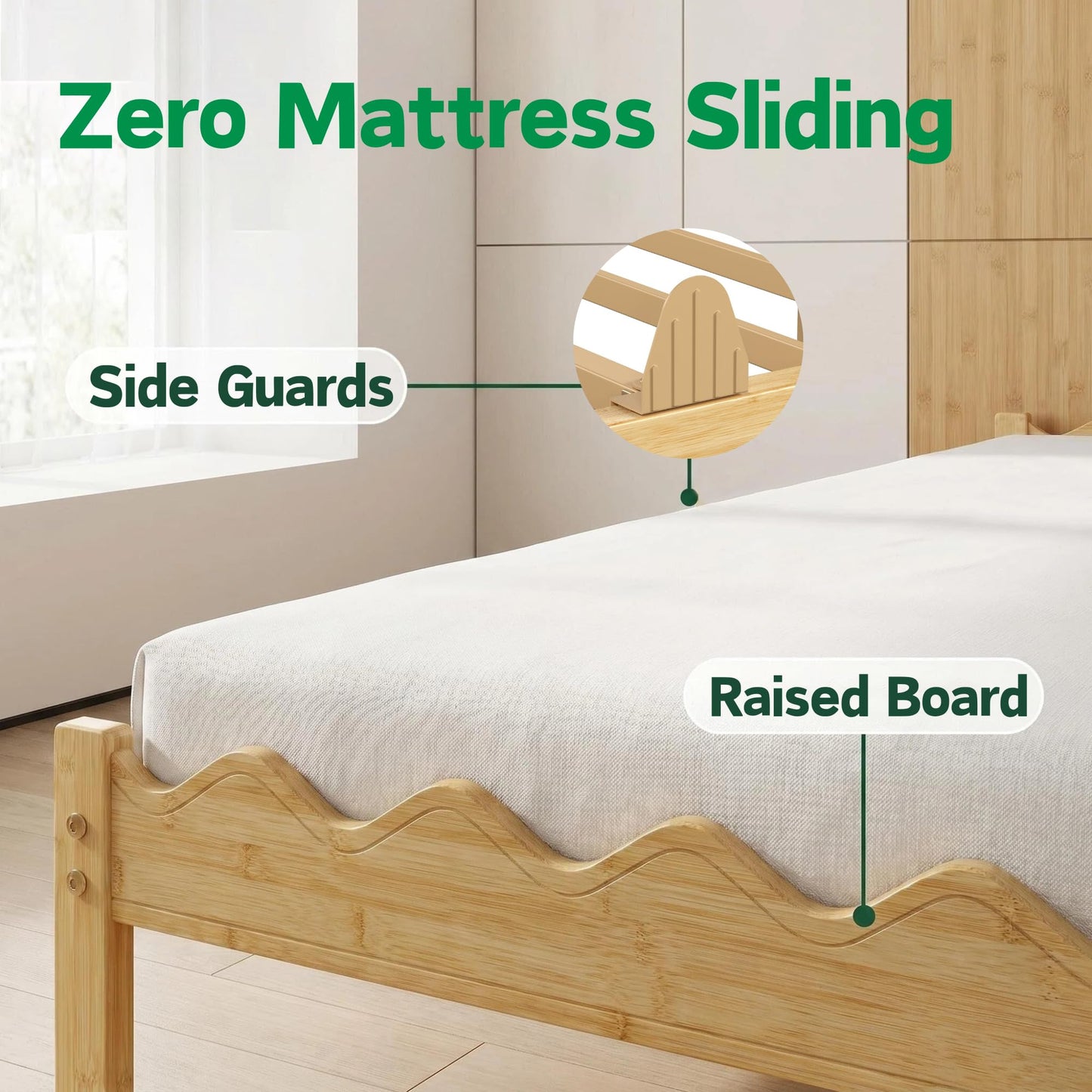 Askeld 14 Inch Solid Wood Queen Size Platform Bed Frame, Heavy Duty Farmhouse Style Bamboo Queen Bed Frame No Box Spring Needed, Noise-Free, Easy Assembly
