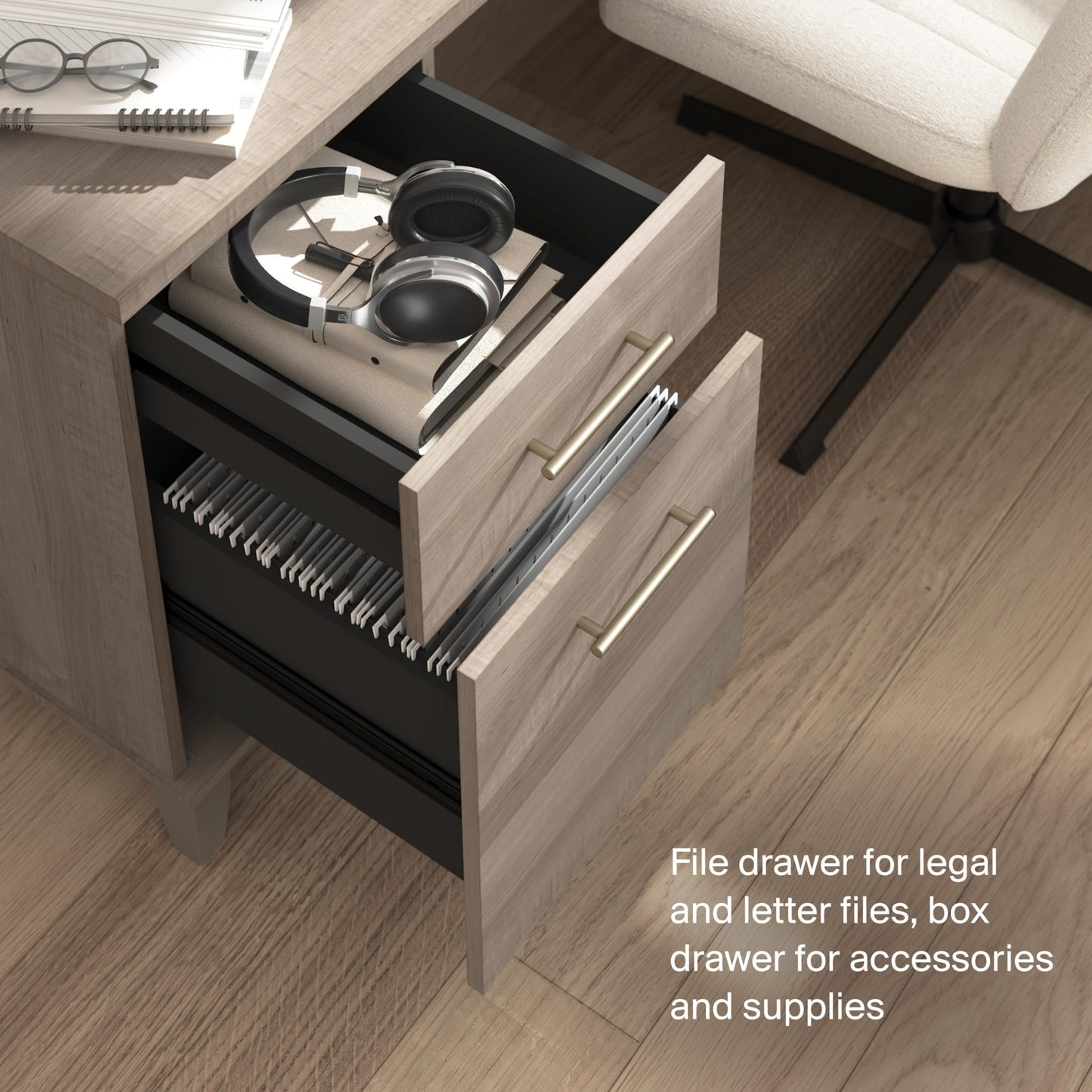 Bush Home 60-Inch Office Desk with Drawers, Computer Desk with File and Box Drawers, Home Office Workstation with Storage Cabinet, Writing Desk Furniture, Somerset Collection, Ash Gray