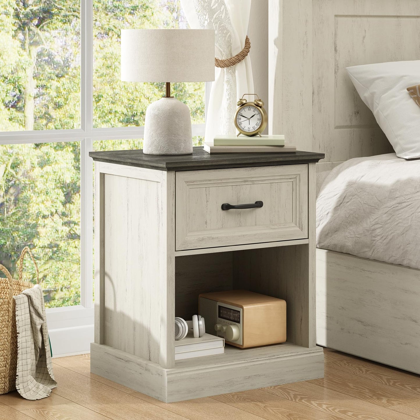 CARPETNAL Farmhouse Dresser and Nightstand Sets for Bedroom, 3 Pcs Bedroom Set, 7 Drawer Dresser & Nightstand Set of 2, Modern Wood Chest of Drawers for Bedroom, Living Room, Entryway, White