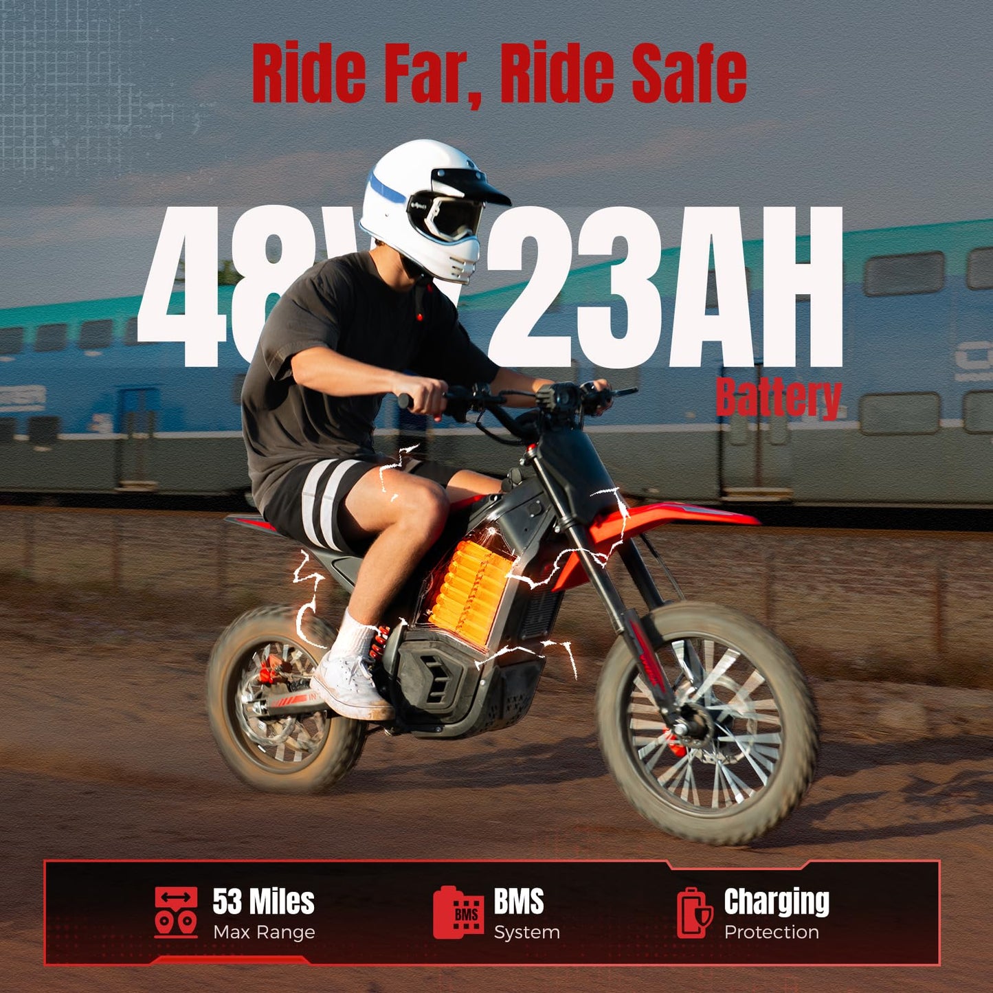 Yozma IN10 Electric Dirt Bike, 2600W 40MPH Electric-Motorcycle with 48V/23AH Battery Ebike, Full Hydraulic Brakes and Suspensions Mountain Off-Road E Dirt Bike, for Teens & Adults