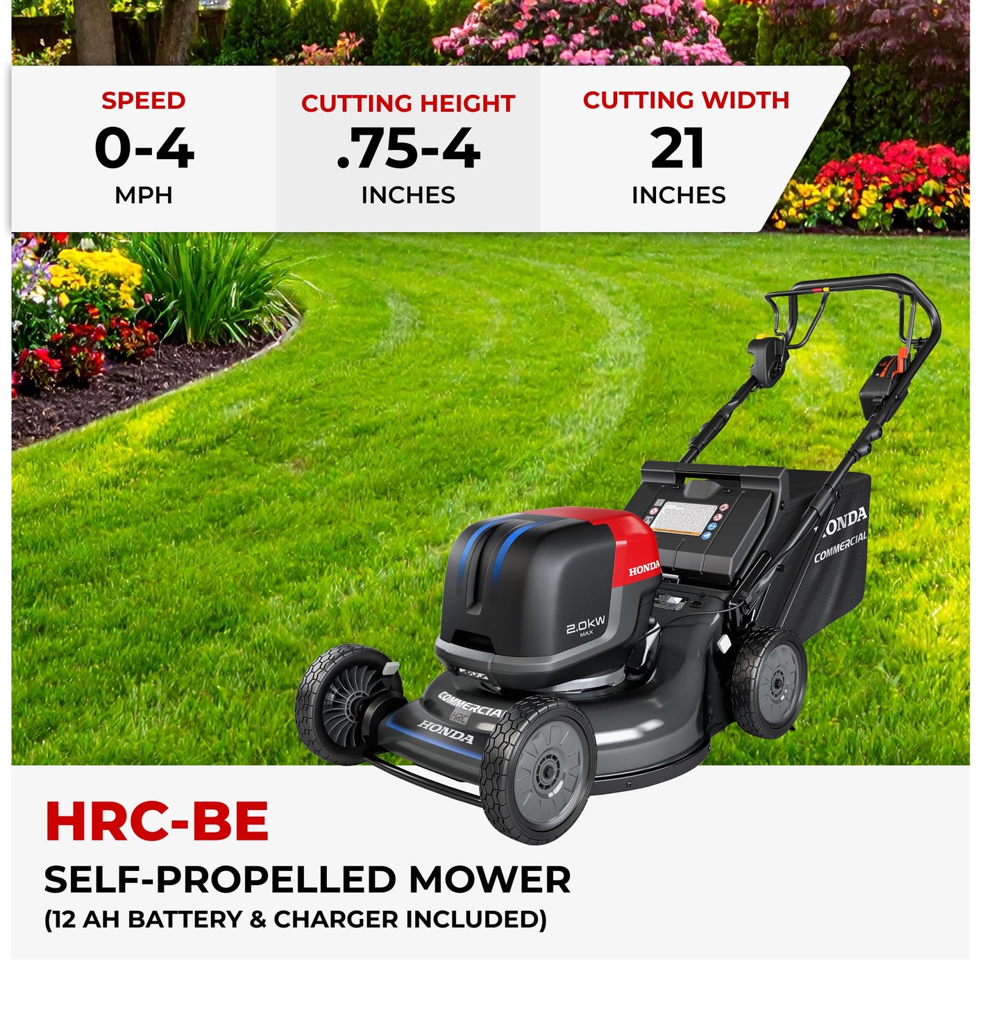 Honda HRC-BE 21-Inch Walk Behind 12 AH Battery Powered Lawn Mower with 2 Battery Bays, Variable Speed Self Propelled Lawn Mower with 2.5 Bushel Capacity, Easy-Off Grass Bag (HRX217YXBEXA6)