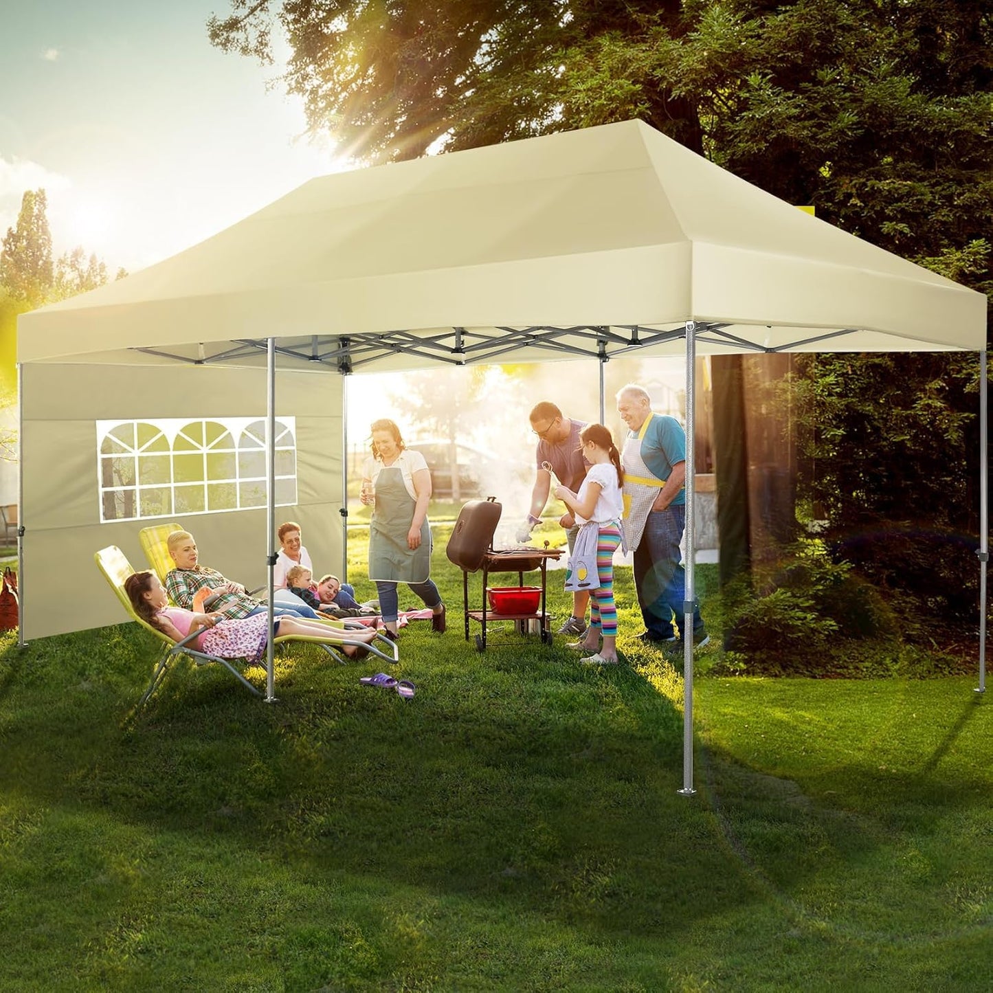 COBIZI 10x20 Pop up Canopy Tent Heavy Duty, Easy Set-up Commercial Outdoor Party Tent, 100% Waterproof Wedding Tents Gazebo, 3 Height Adjustable with Wheeled Bag, Khaki