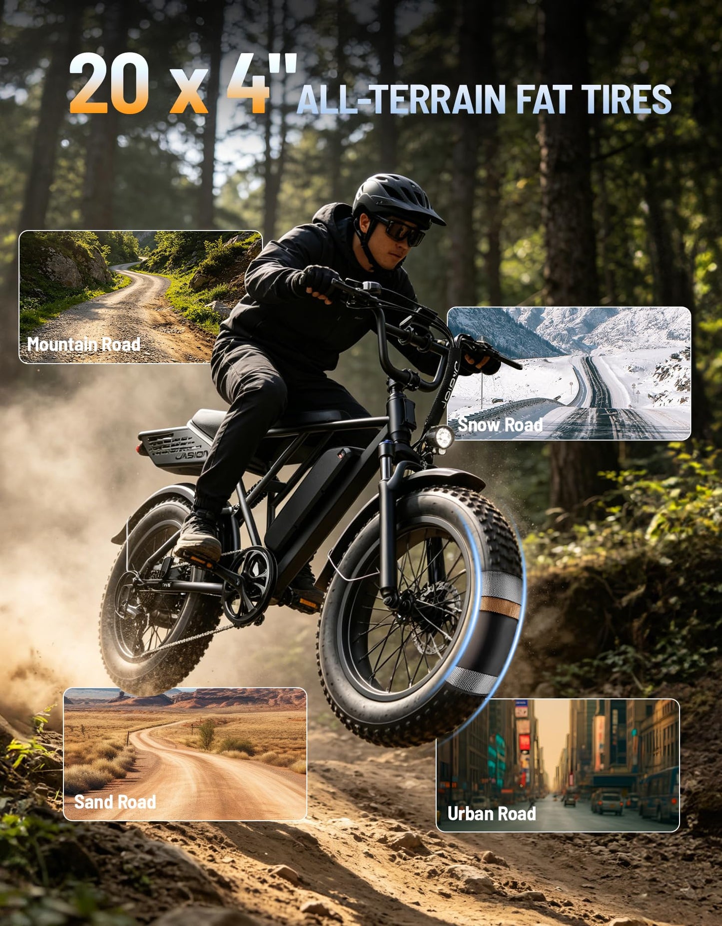 Jasion RetroVolt Electric Bike for Adults, [2000W Peak Motor & 30 MPH & 70-Miles], 48V 13AH Removable Battery, Hydraulic Brakes E Bike, 20'' X 4'' Fat Tire Electric Dirt Bike for Beach,Road