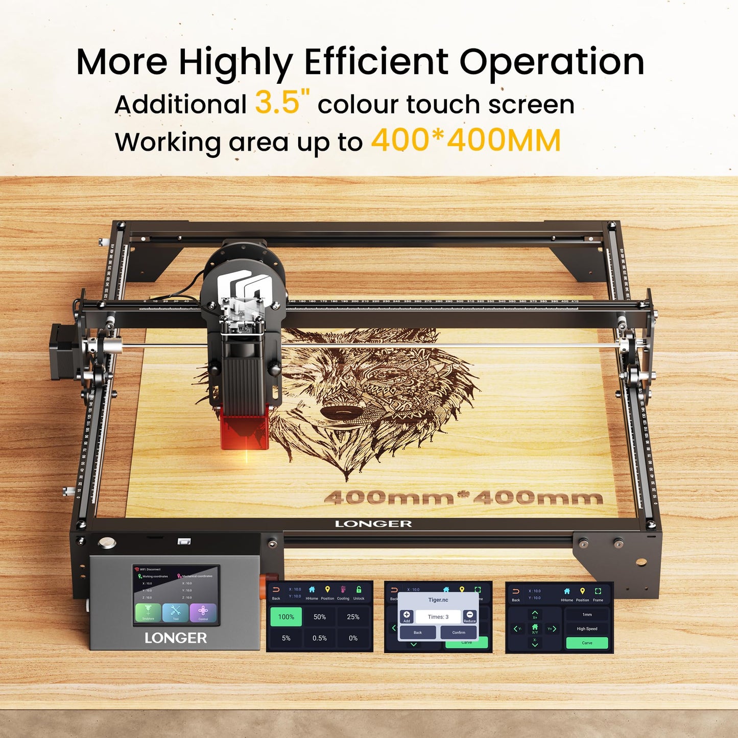 LONGER Ray5 5W Laser Engraver, High-Speed DIY Laser Engraver with 3.5" Touch Screen, Offline Use, 400×400mm Area, CNC Laser Engraving Machine for Wood, Metal, Acrylic & Glass