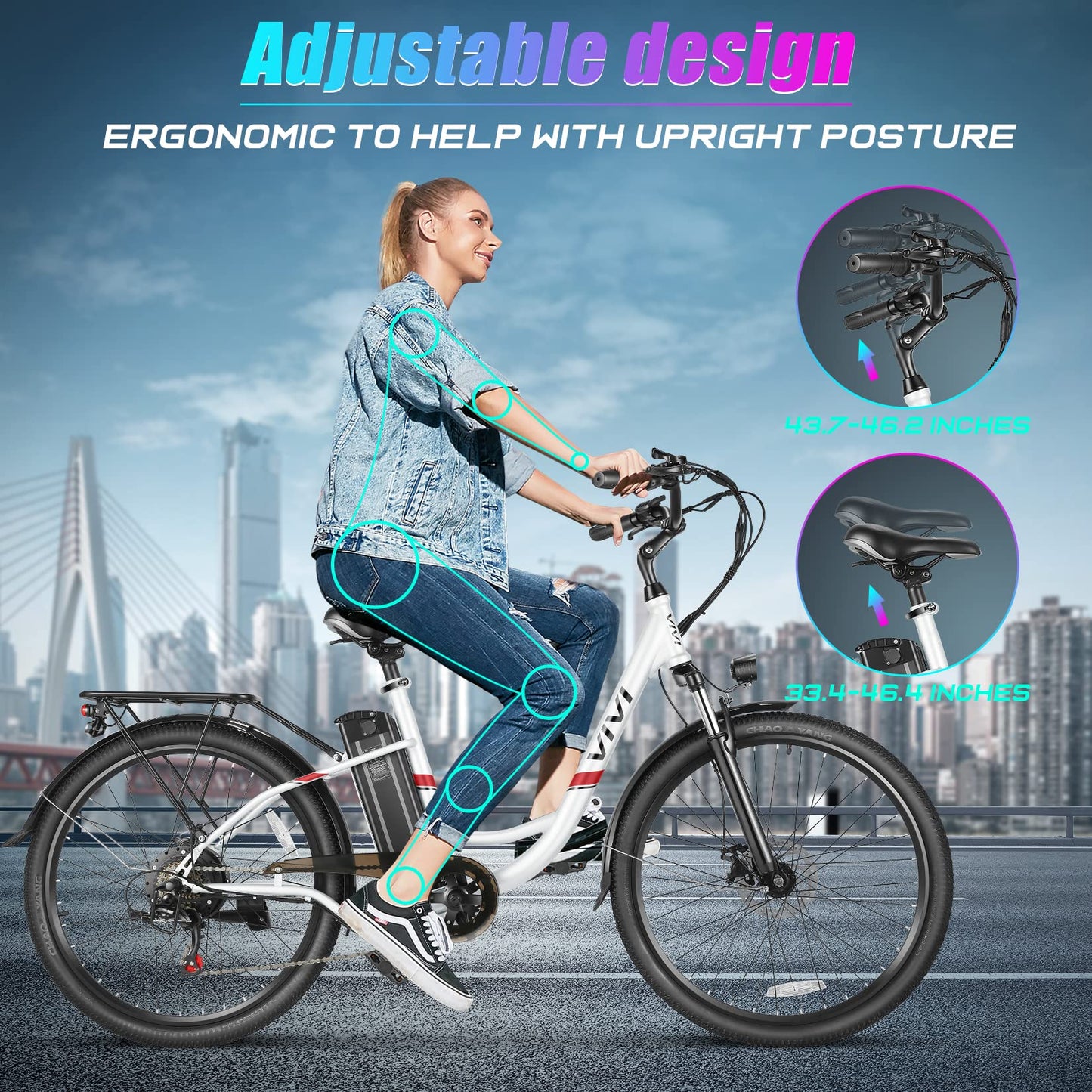 Vivi Electric Bike, 26'' e Bike for Adults, 750W Peak Ebike with 48V Removable Battery, Electric Commuter Cruiser Bike 19.8MPH & 50 Miles City Electric Bicycle with Cruise Control LCD Display