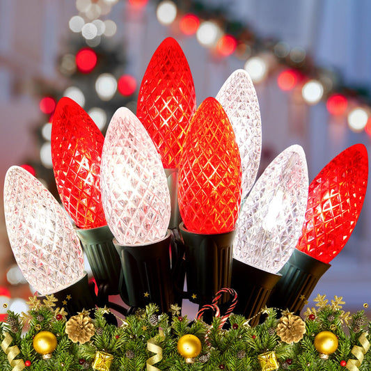 Minetom C9 LED Christmas String Lights, 150 FT, 75 LEDs, Waterproof, Red and Pure White, UL Certified for Indoor/Outdoor Decor