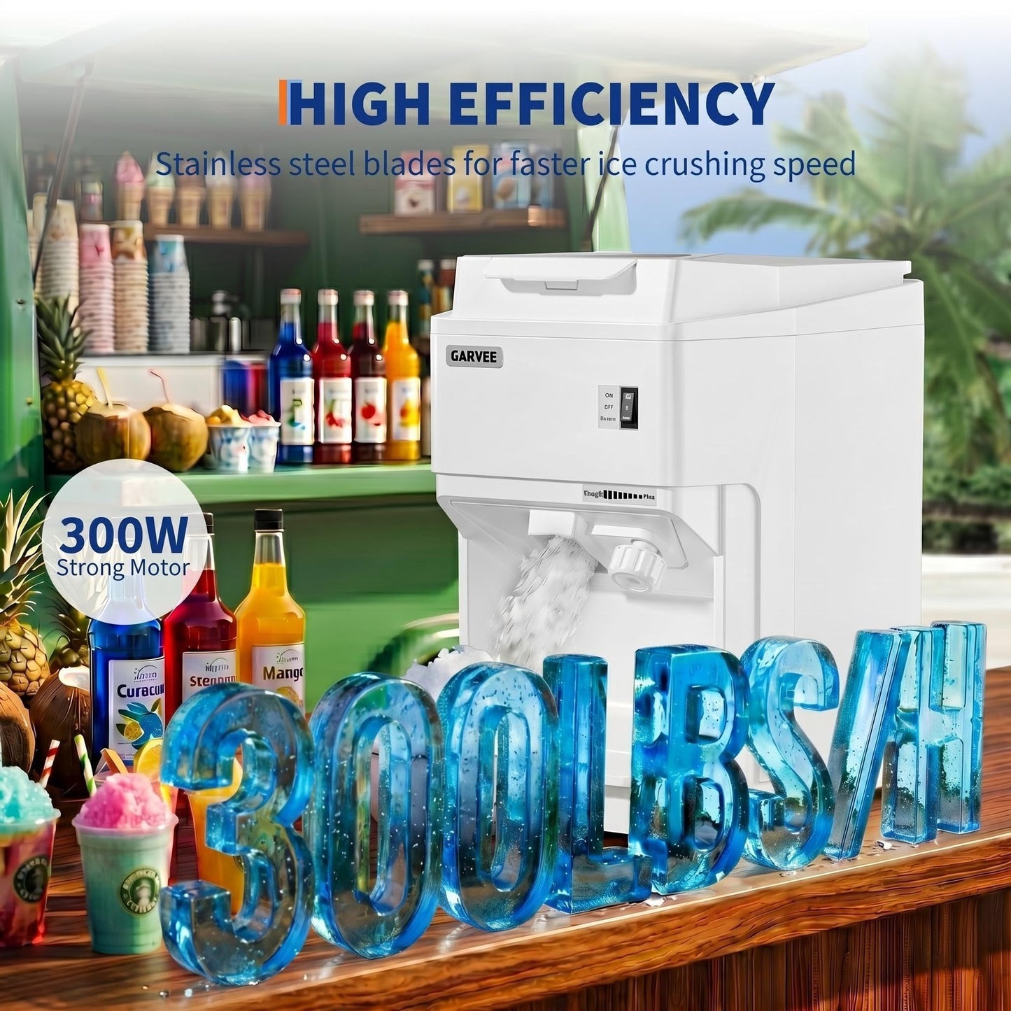 Commercial Shaved Crusher Ice Machine, 300LB/H Snow Cone Machine with 6L Storage Box, Ice Texture Control, 500W 500RPM Electric Snow Cone Maker for Home, Bars, Cafes, Parties, White