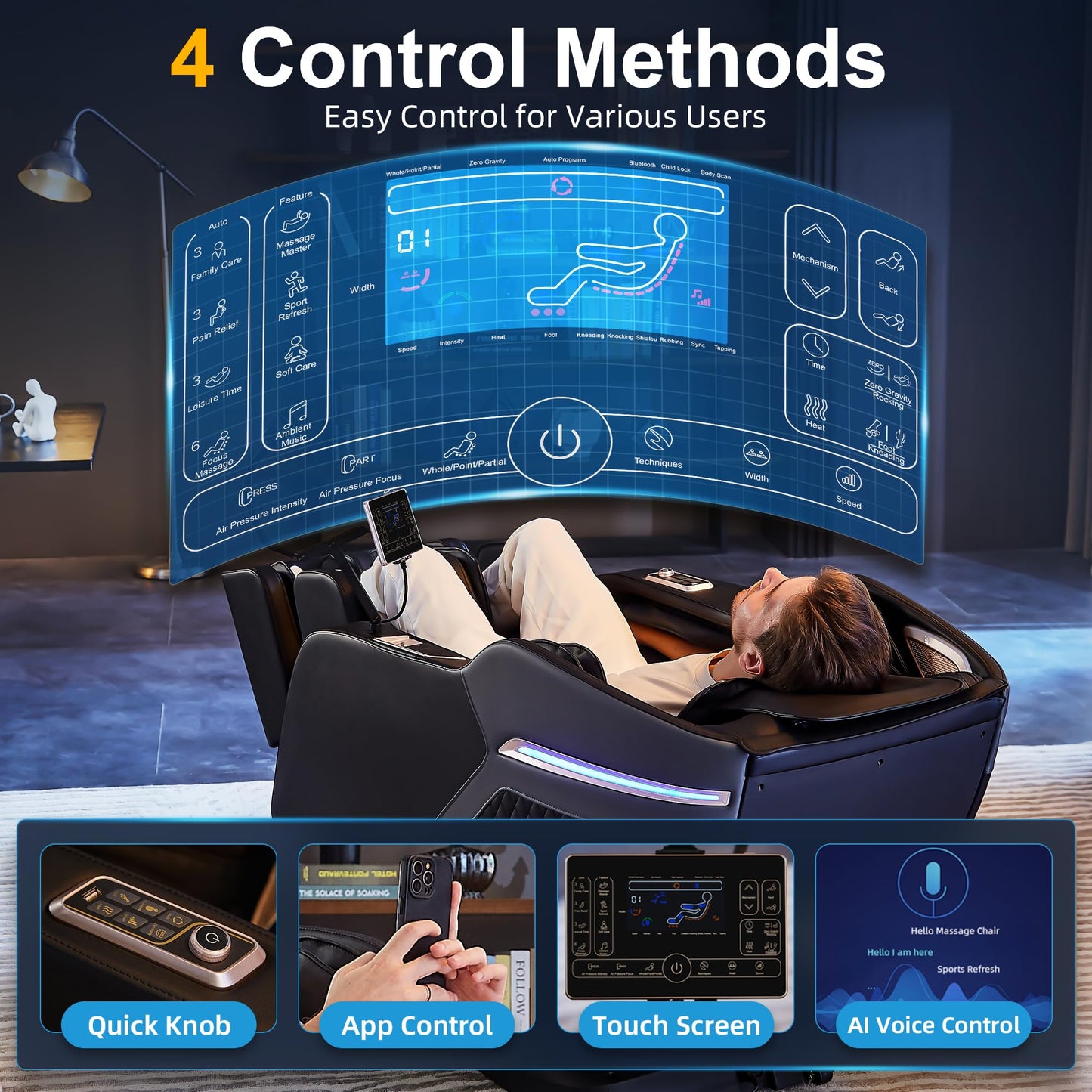 VUYSUYVY Upgraded 4D Massage Chair Full Body, Zero Gravity SL-Track Massage Chair Recliner with AI, Body Scan, Heating, Calf Kneading, Rocking Sleep Mode, Airbags, Foot Rollers, 18 Auto Modes