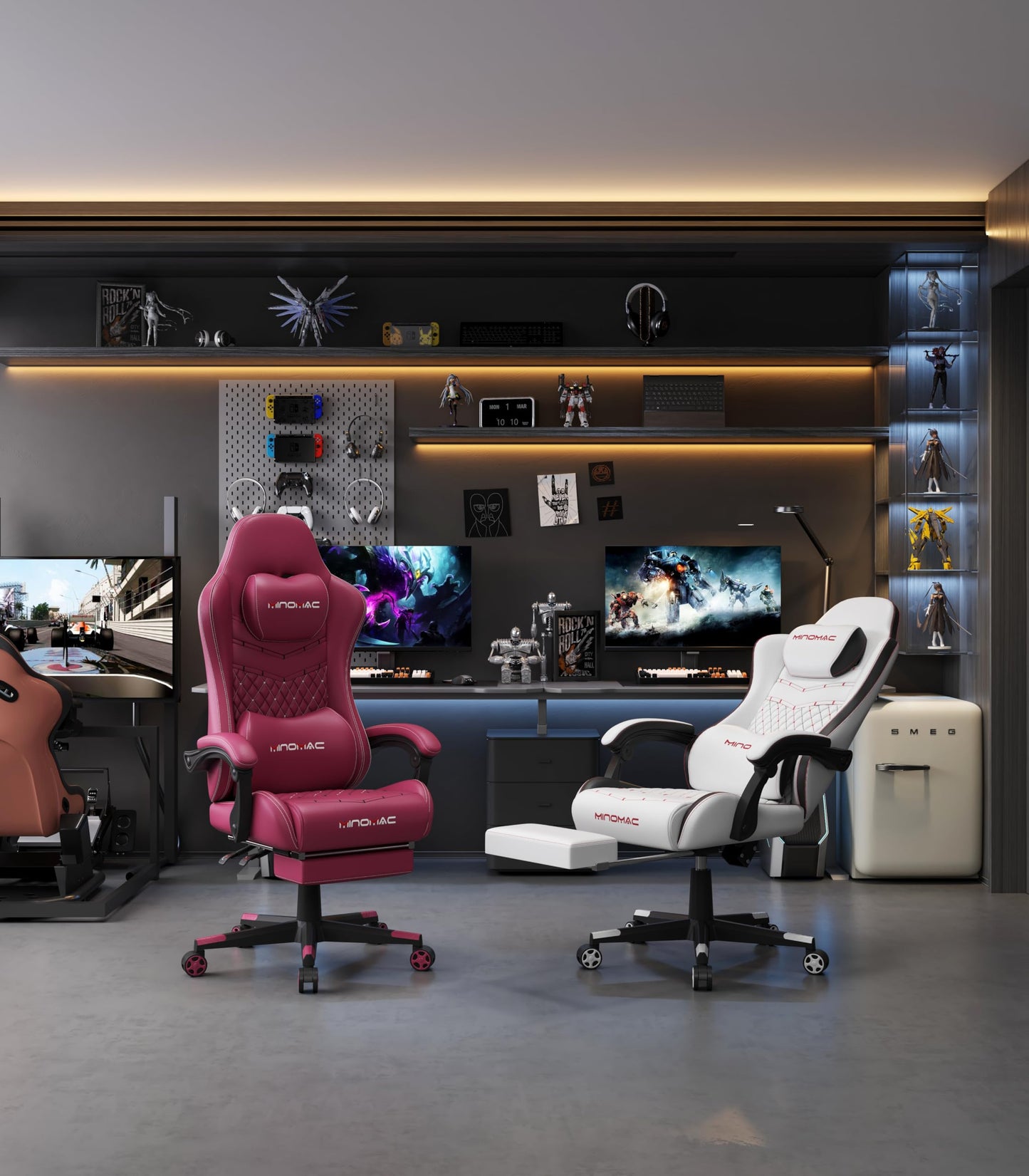 MINOMAC Gaming Chair, 400 lbs Adult Chair, High Back Computer Chair with Footrest and Linked Armrests, Office Video Game Chair with Lumbar Support (RED)