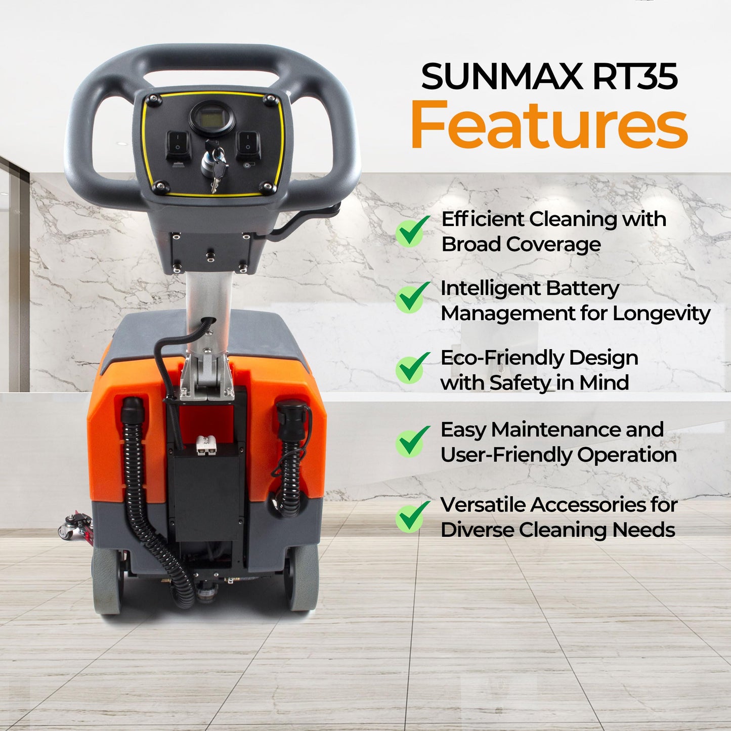 SUNMAX RT35 17" Walk-Behind Floor Scrubber Machine, 7.9/9.2-Gal Tanks, 19000 sqft/h, with Anti-Collision Wheel for Protection