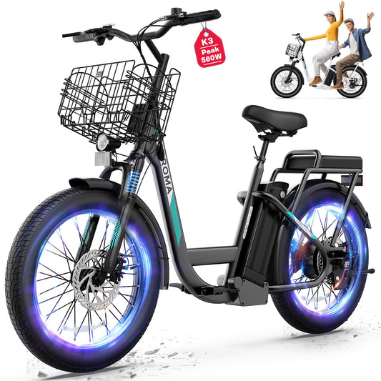 Caroma Peak 500W Electric Scooter with Seat, 20" X 3" Off-Road Tires, 36V Battery, 15Miles Range, 20MPH Top Speed, Adjustable Electric Scooter for Adults with Basket(Black)