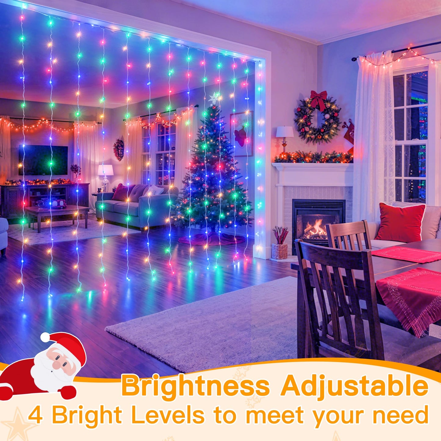 Ollny Curtain Lights 200LED Multicolor Indoor Outdoor USB String Lights with Remote, 6.6x6.6ft Waterproof Timer, Model B07FTB4YXS