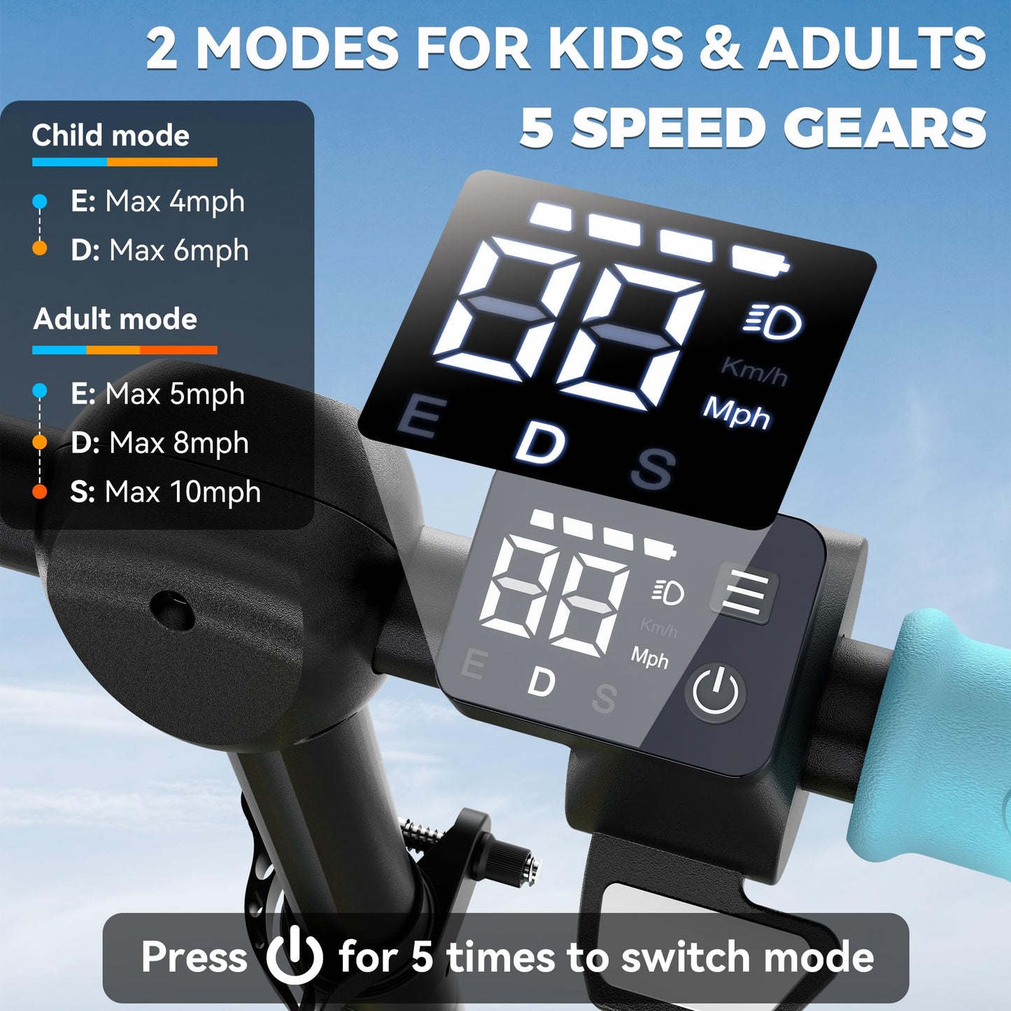 4-Wheel Electric Scooter for Kids w/ 250W Motor, Max 10 MPH & 8.5 Miles, Foldable E-Scooter for Kids with Rainbow Lights, LED Display, 5 Speeds & Adjustable Balance, UL-2272 Certified