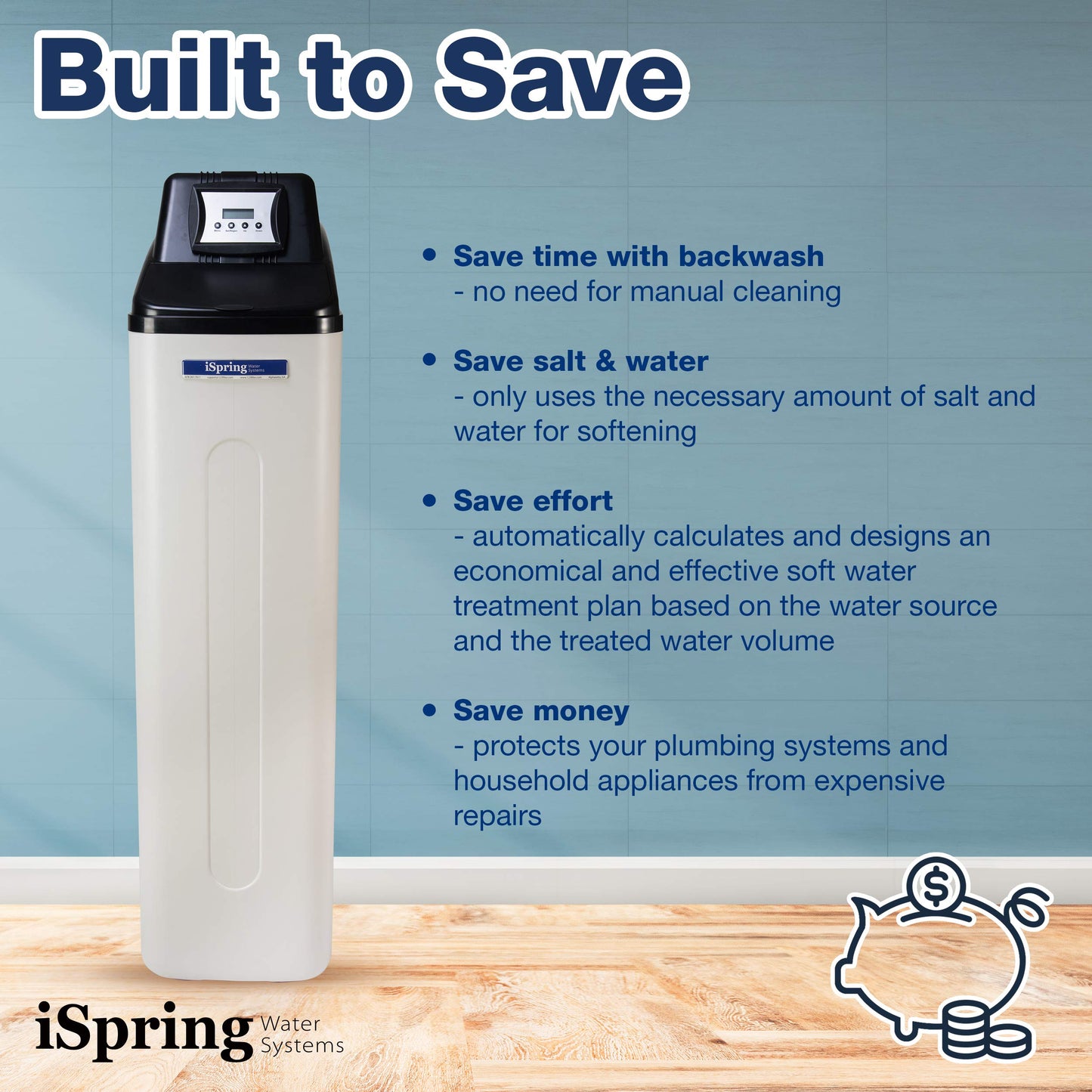 iSpring WCS45KG Whole House Water Softener System, 45,000 Grain High Capacity with Backwash Feature, SGS-Tested, for Homes & Businesses