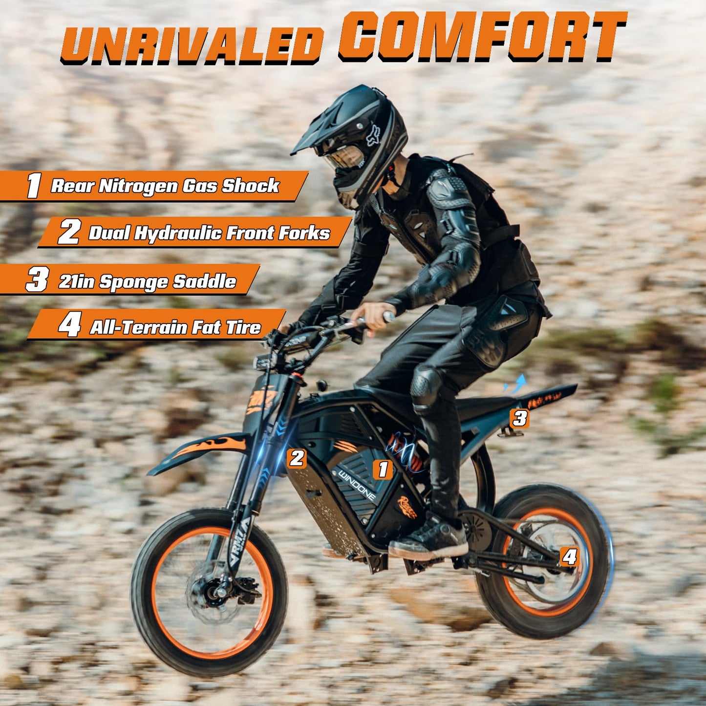 Windone RM7 Electric Dirt Bike for Teens Adults, 48V 22.5Ah Up to 37MPH & 45-Mile Electric Motorcycle, 2200W Ebike, 14"/12" Off-Road Tire E-Bike, Dual Hydraulic Brakes, Full Suspension, White
