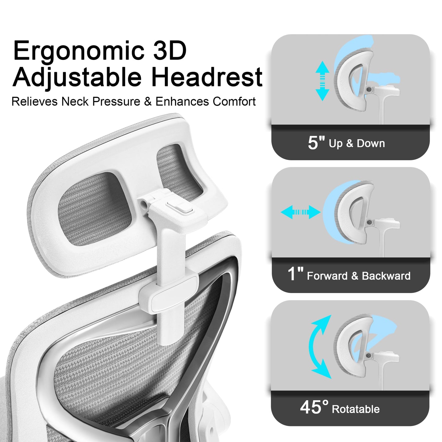 Ergonomic Office Chair for Back & Neck Pain Relief, Virgin Foam Seat, 2D Adjustable Lumbar & 3D Headrest, Tilt & Rock for Relaxation, Ideal for Long Sitting Comfort, Gray/Silver