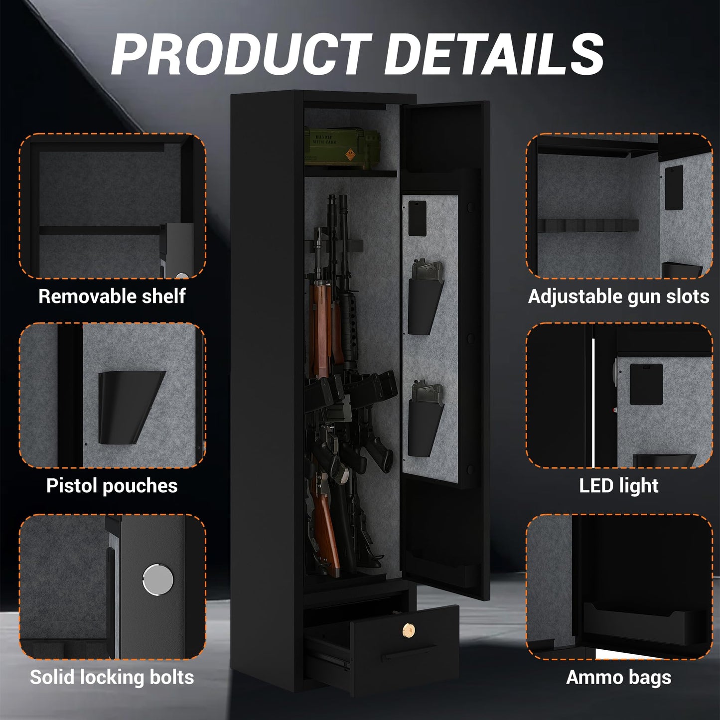 Rifle & Pistol Gun Safe, Quick Access with Fingerprint Lock & Backlit Digital Keypad, Heavy Duty Gun Cabinet with Removable Shelves, Pistol Pockets & Dual Alarm - Home Security Shotgun Locker