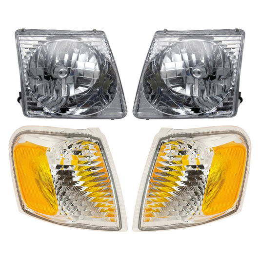 TRQ Headlight Assembly Set for 2001-2003 Ford Explorer Sport, 2001-2005 Explorer Sport Trac, Yellow, Model LKA55924