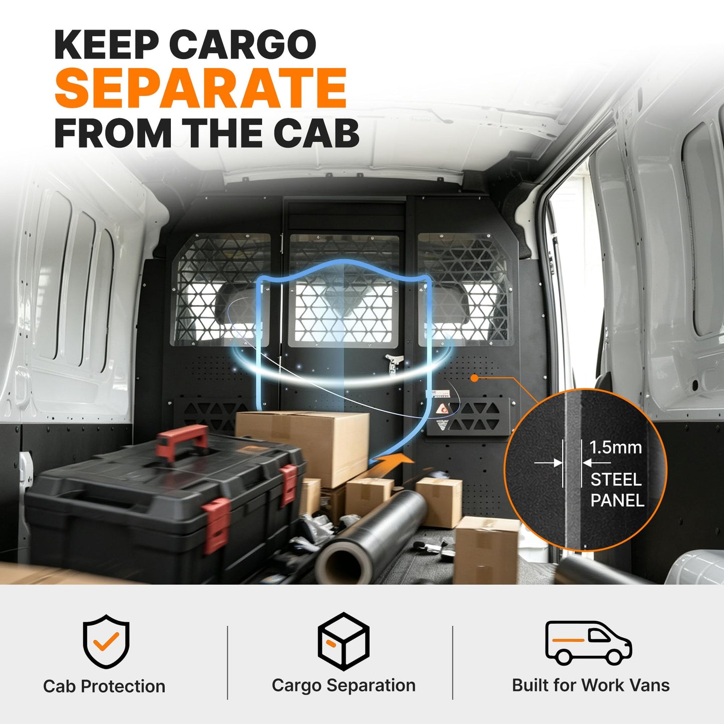 MELIPRON Van Partition Bulkhead Fit for Ford Transit Medium Roof