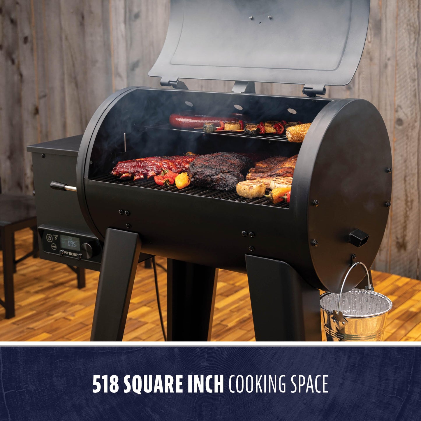 Pit Boss 500 FB2 Series Wood Pellet Grill & Smoker with Flame Broiler and LCD Digital Controller, 518-Sq. In. Cooking Space, 180°F to 500°F Temperature Range, Meat Probe, 5 lb. Pellet Hopper, Black