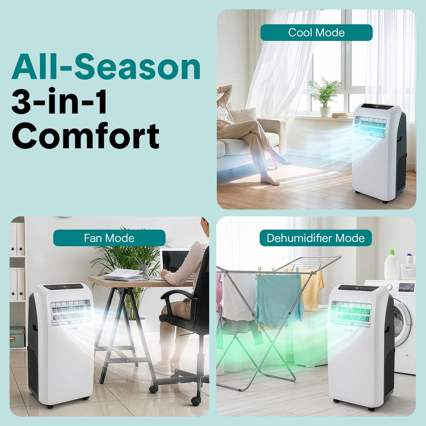 SereneLife Small Air Conditioner Portable 12,000 BTU with Built-in Dehumidifier - Portable AC Unit for Rooms up to 550 sq ft - Remote Control, Window Mount Exhaust Kit