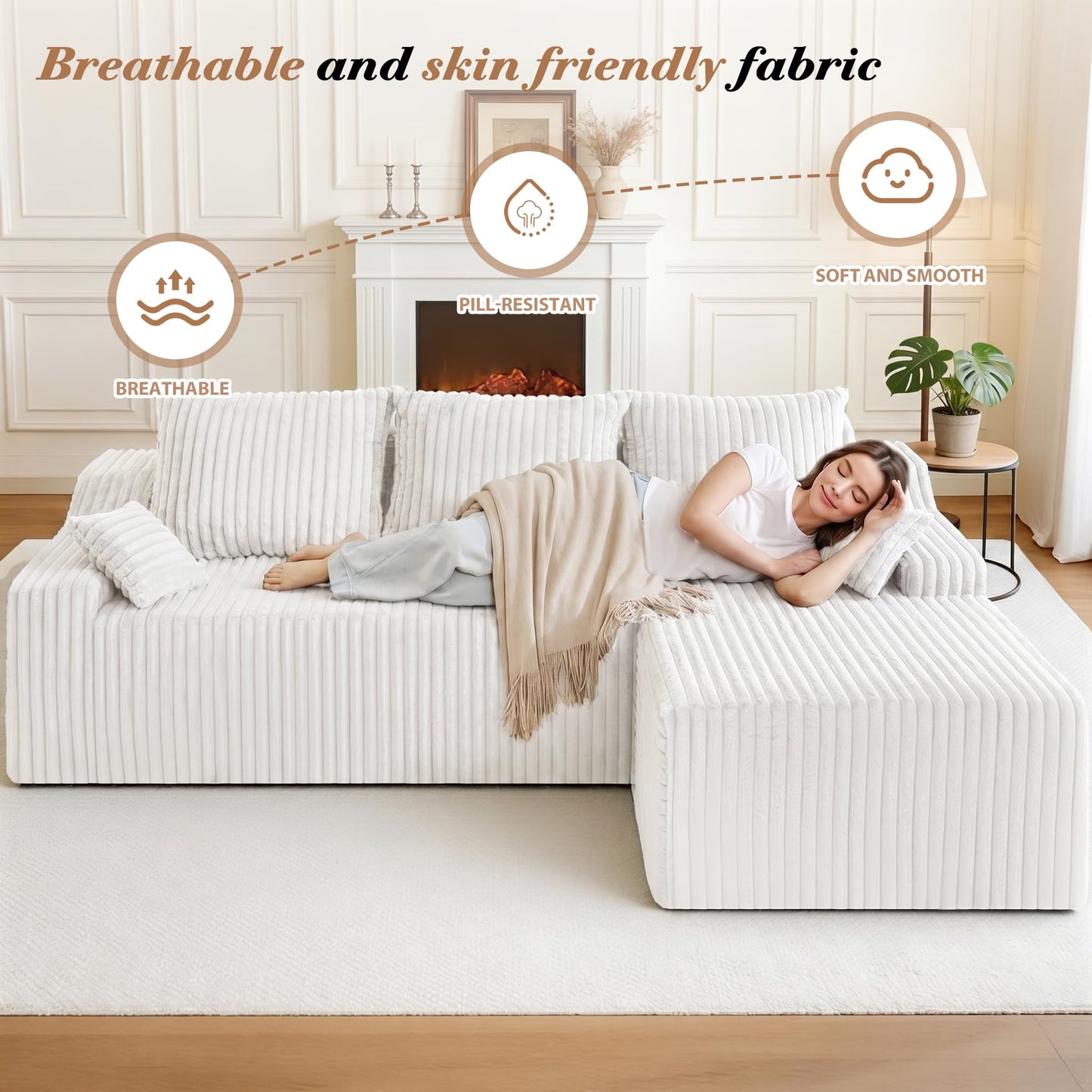 HABUTWAY 94" L-Shape Modular Sectional Sofa Couch for Living Room, No Assembly Required, Boneless Couch with Deep Seat for Living Room Bedroom, No Assembly Required (Beige,Right)